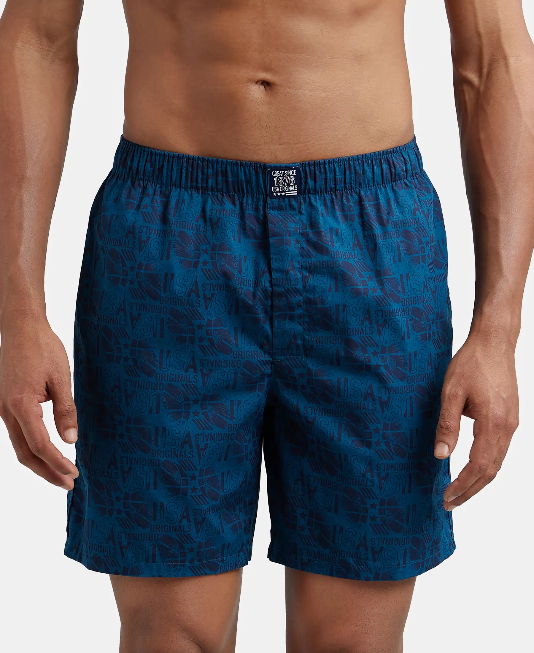Super Combed Mercerized Cotton Woven Printed Boxer Shorts with Side Pockets - Nickel & Seaport Teal (Pack of 2) - Image 7