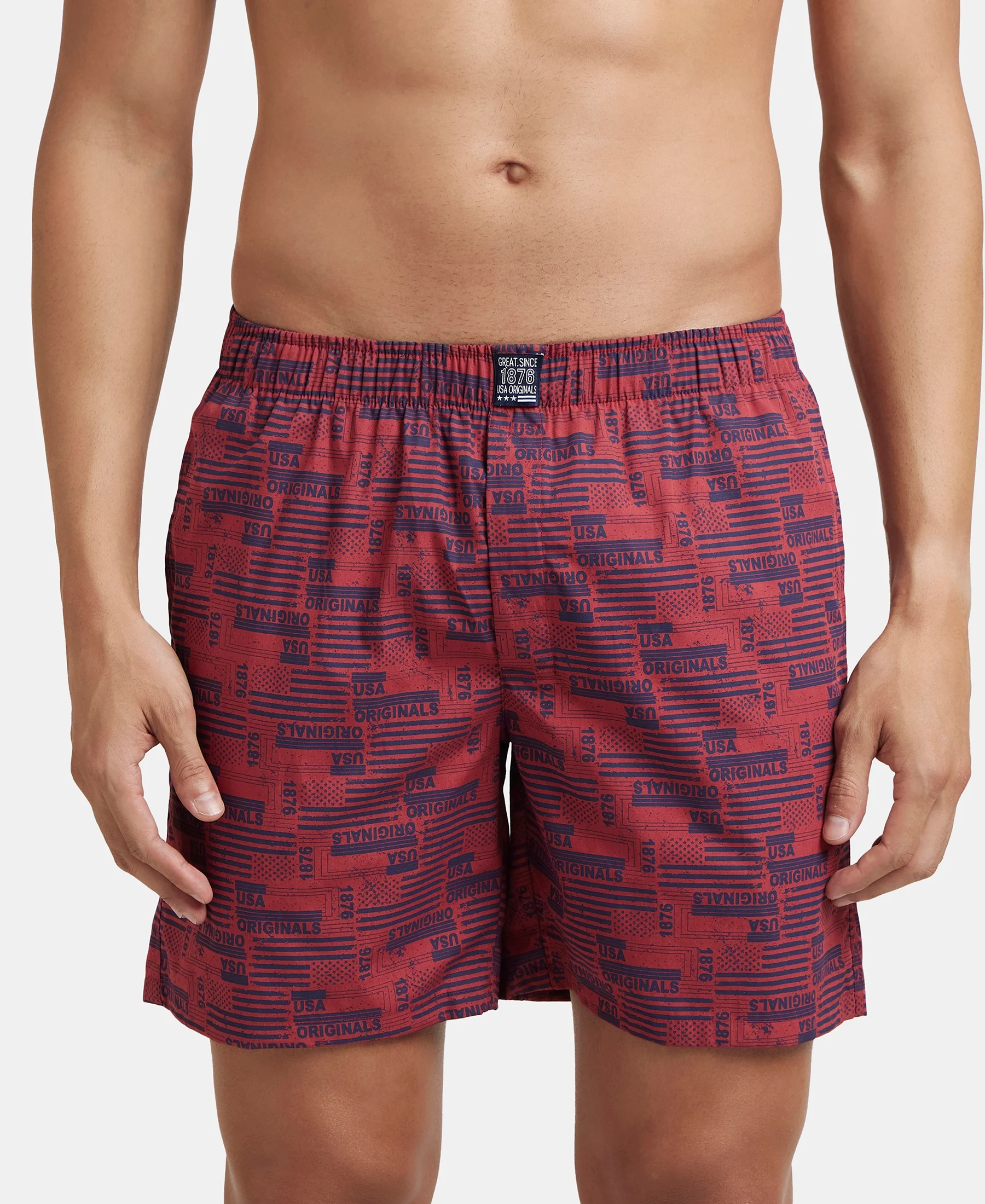 Super Combed Mercerized Cotton Woven Printed Boxer Shorts with Side Pockets - Nickel & Brickred (Pack of 2) - Image 2