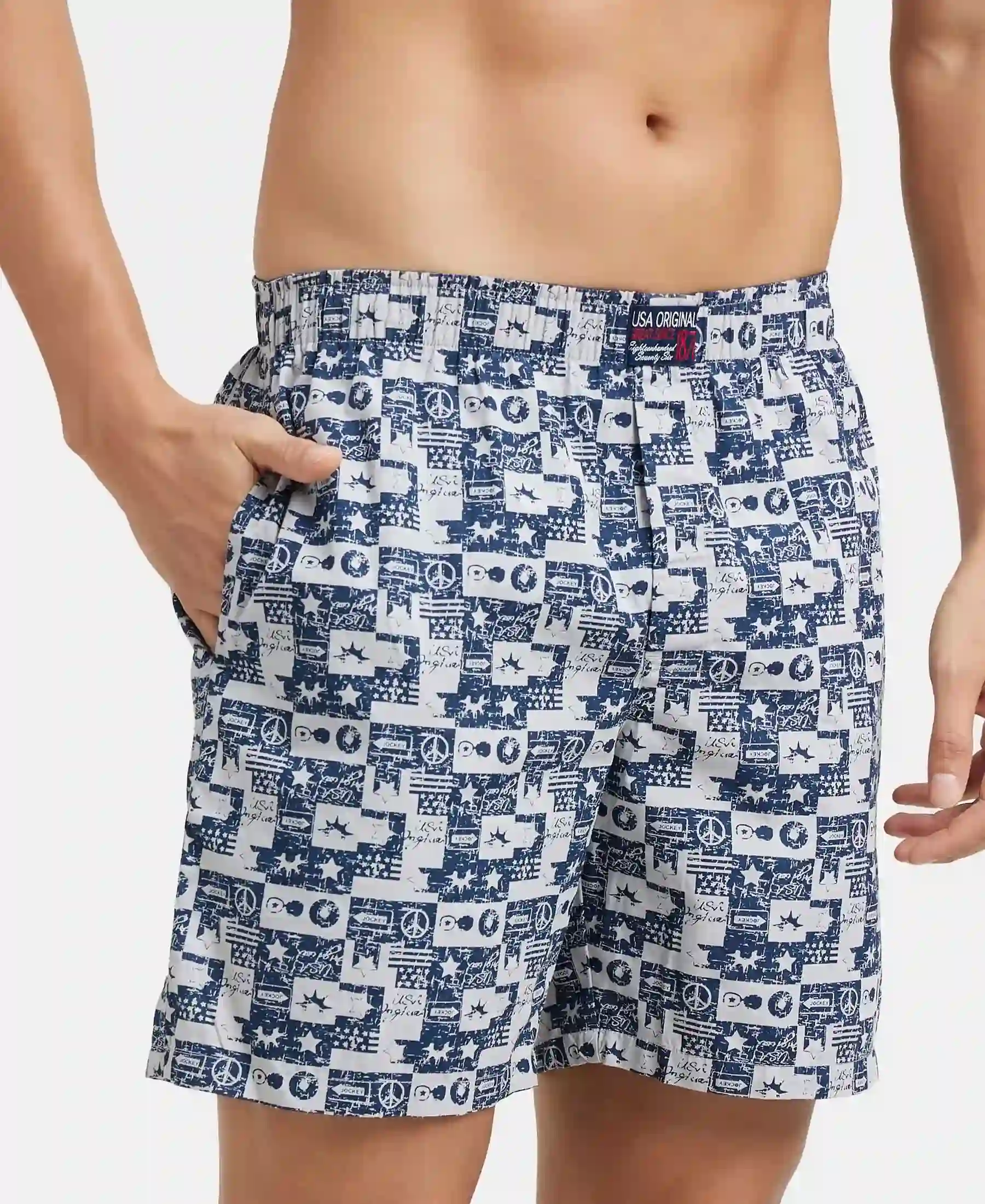 Super Combed Mercerized Cotton Woven Printed Boxer Shorts with Side Pockets - Nickel - Image 2