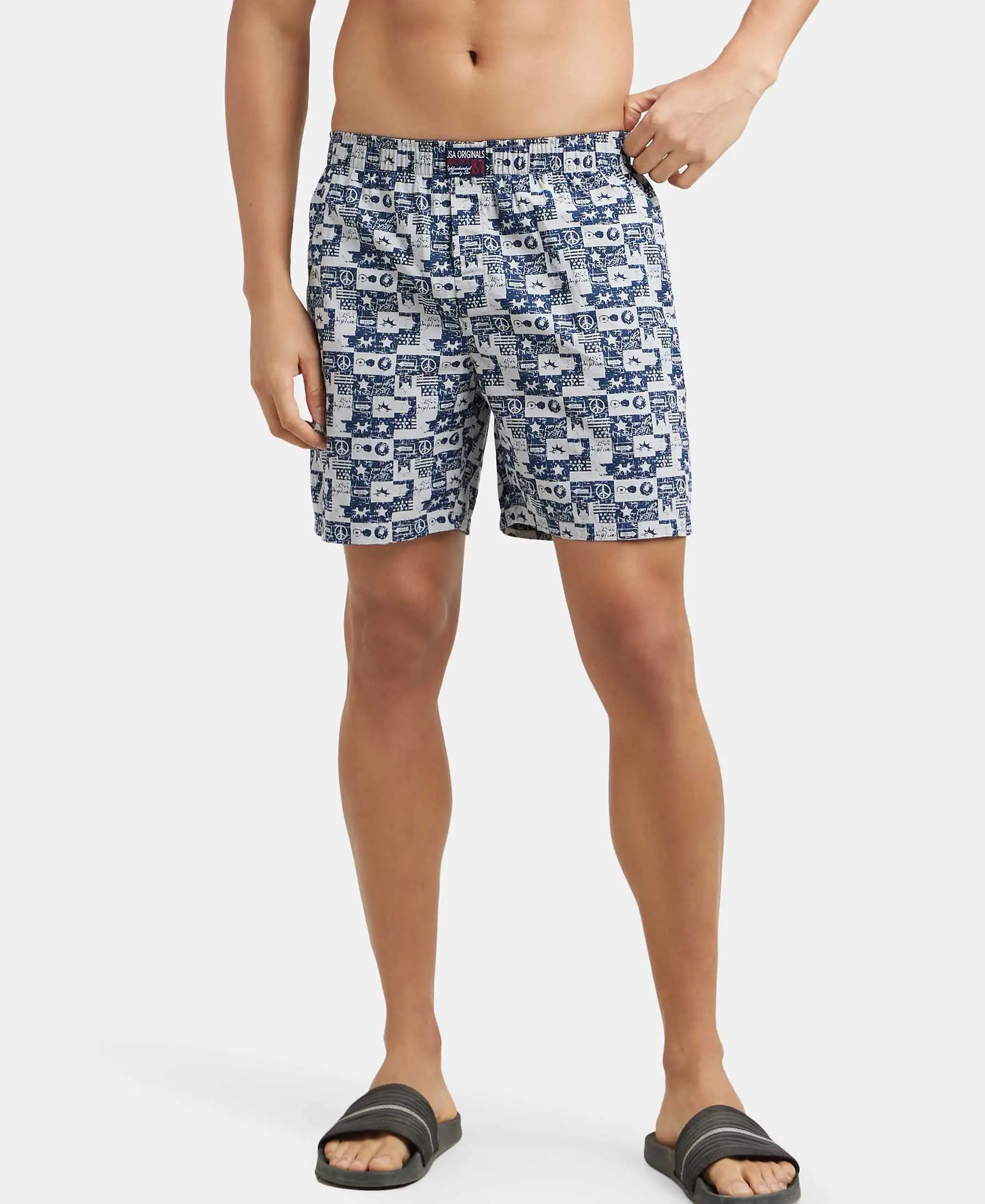 Super Combed Mercerized Cotton Woven Printed Boxer Shorts with Side Pockets - Nickel - Image 5