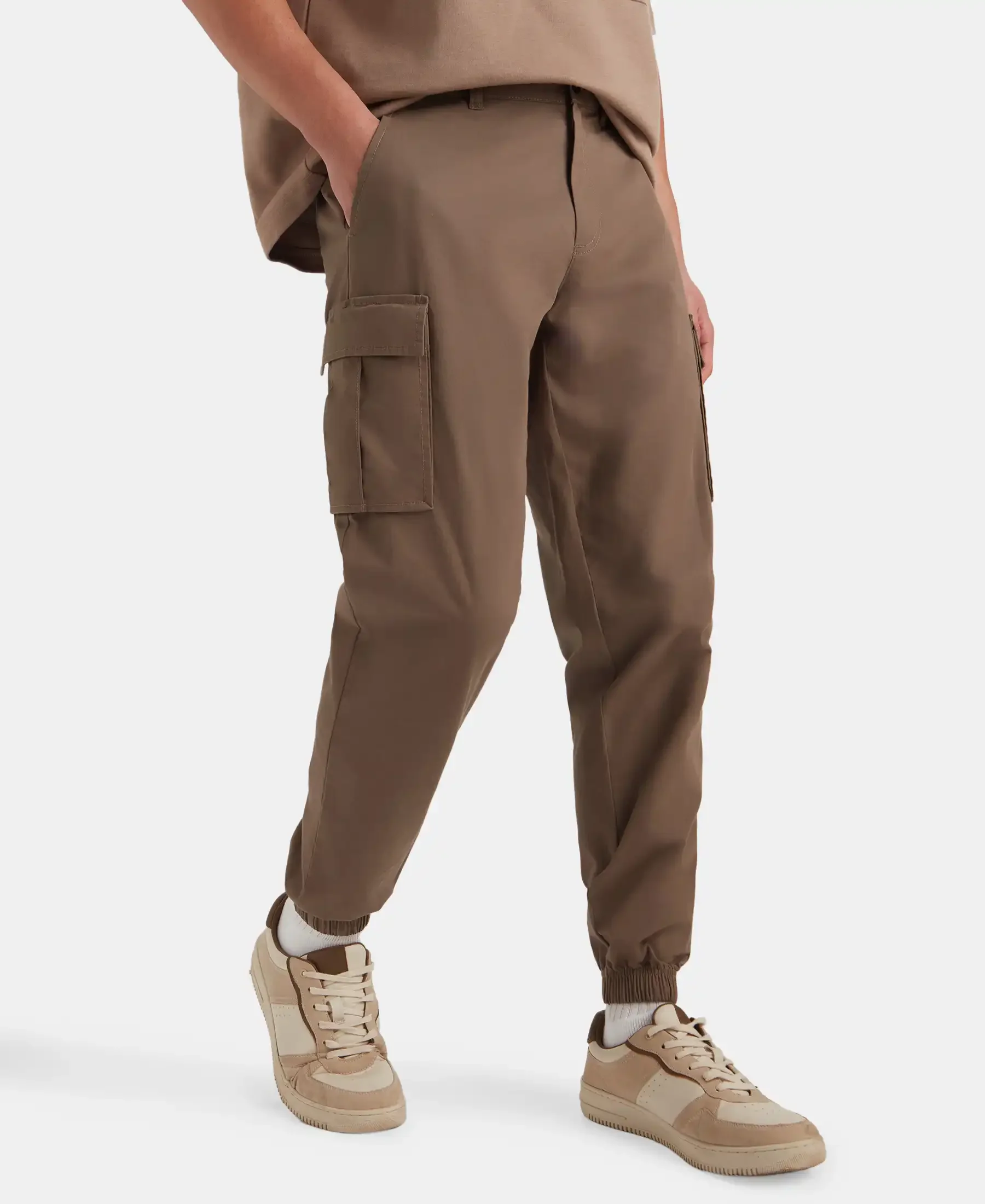 Super Combed Cotton Woven Regular Fit Cargo Jogger with Seven Pockets - Dark Khaki - Image 2