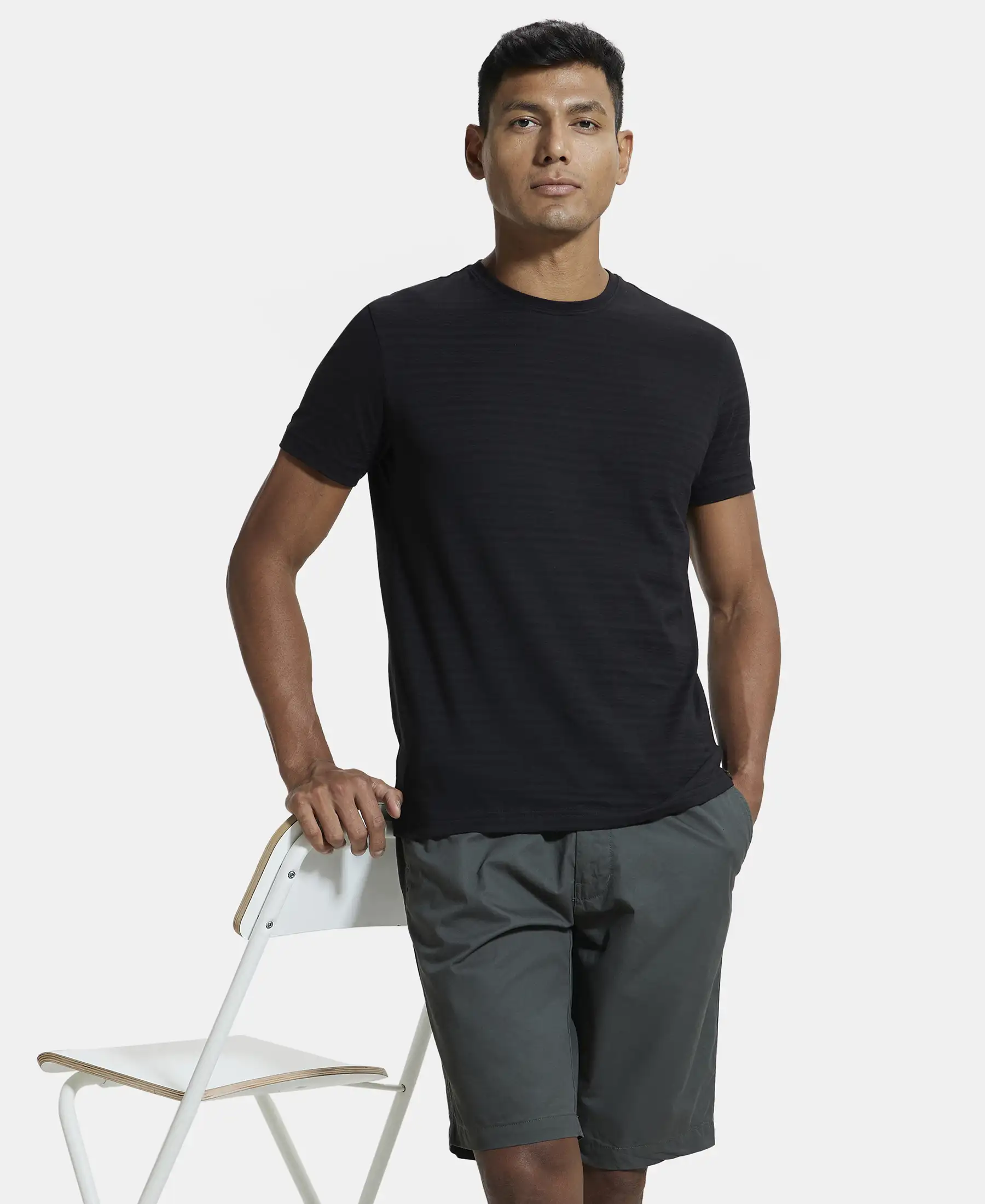 Super Combed Supima Cotton Round Neck Half Sleeve T-Shirt - Black - Image 5