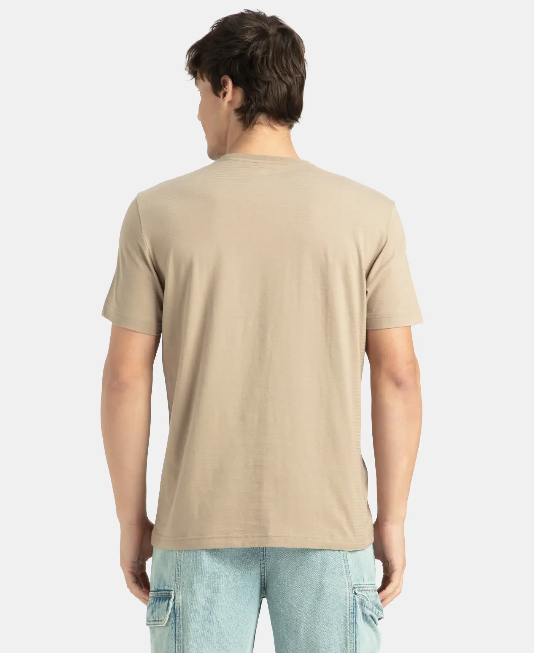 Super Combed Supima Cotton Round Neck Half Sleeve T-Shirt - Desert Taupe - Image 3