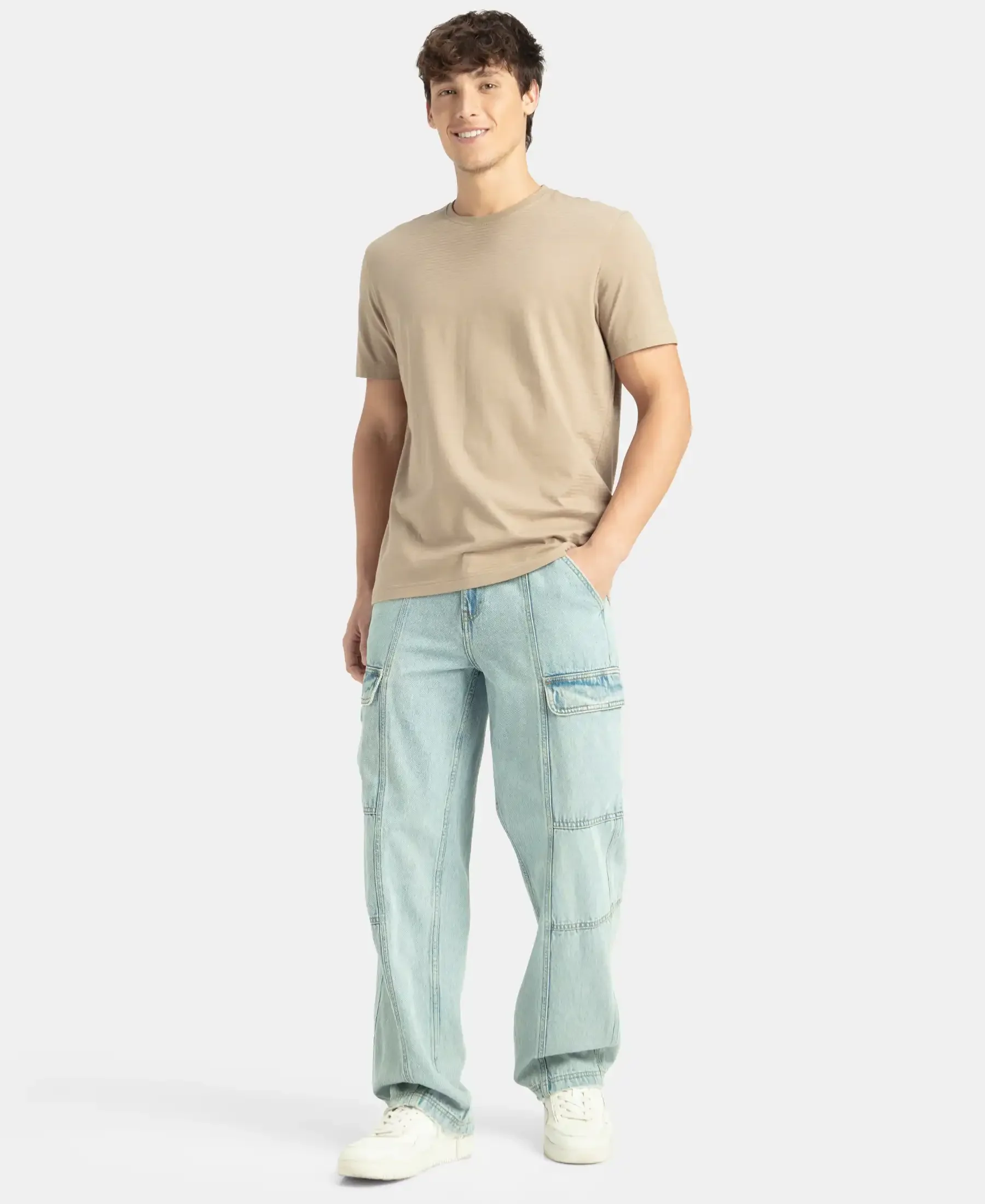 Super Combed Supima Cotton Round Neck Half Sleeve T-Shirt - Desert Taupe - Image 4