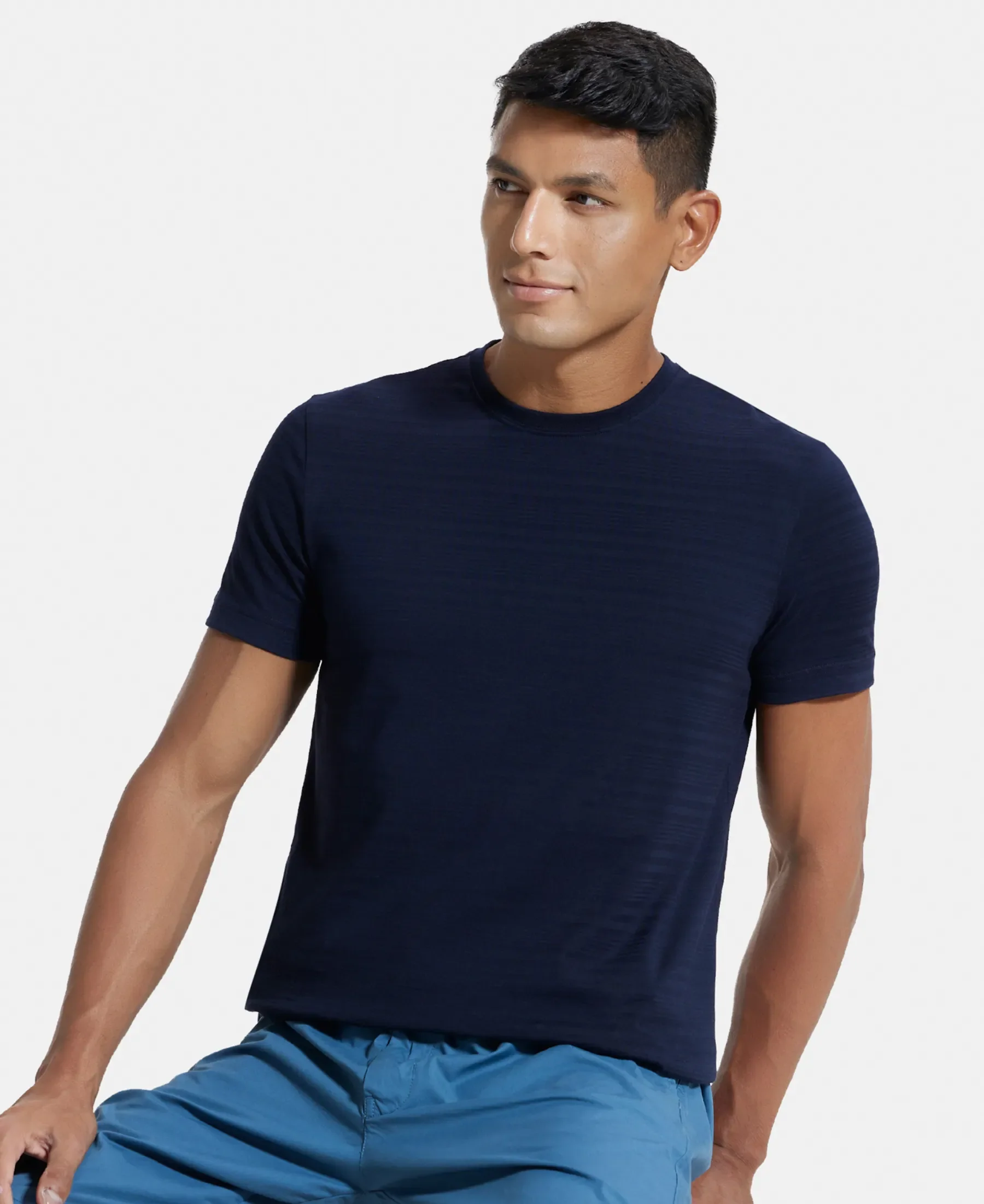 Super Combed Supima Cotton Round Neck Half Sleeve T-Shirt - True Navy - Image 5