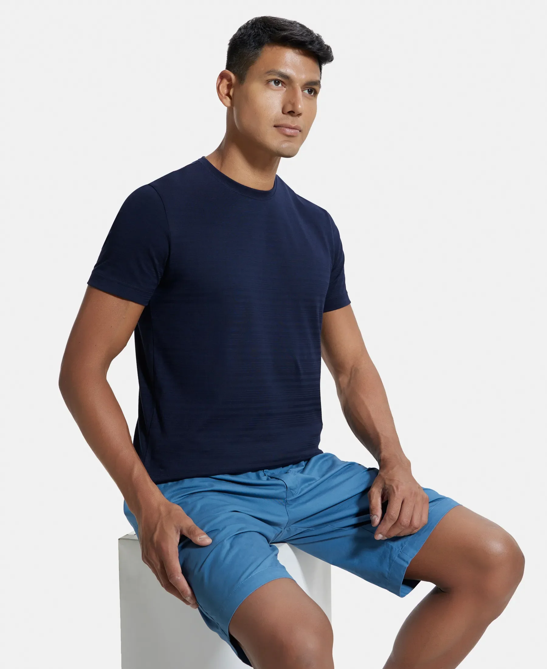 Super Combed Supima Cotton Round Neck Half Sleeve T-Shirt - True Navy - Image 6