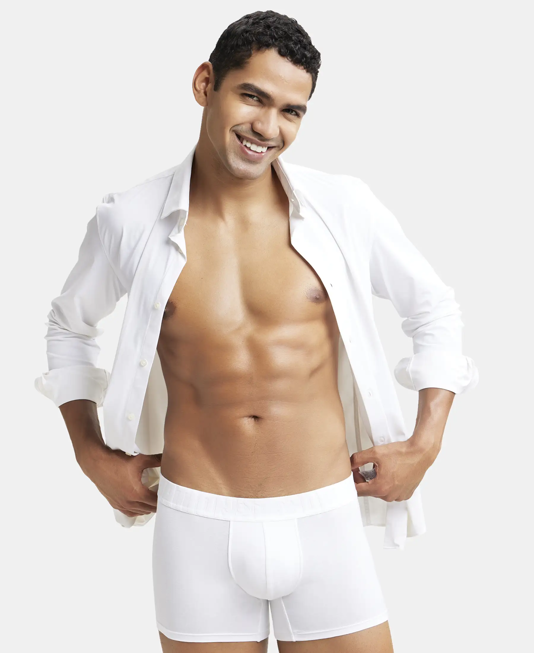 Supima Cotton Elastane Stretch Solid Trunk with Ultrasoft Waistband - White - Image 5