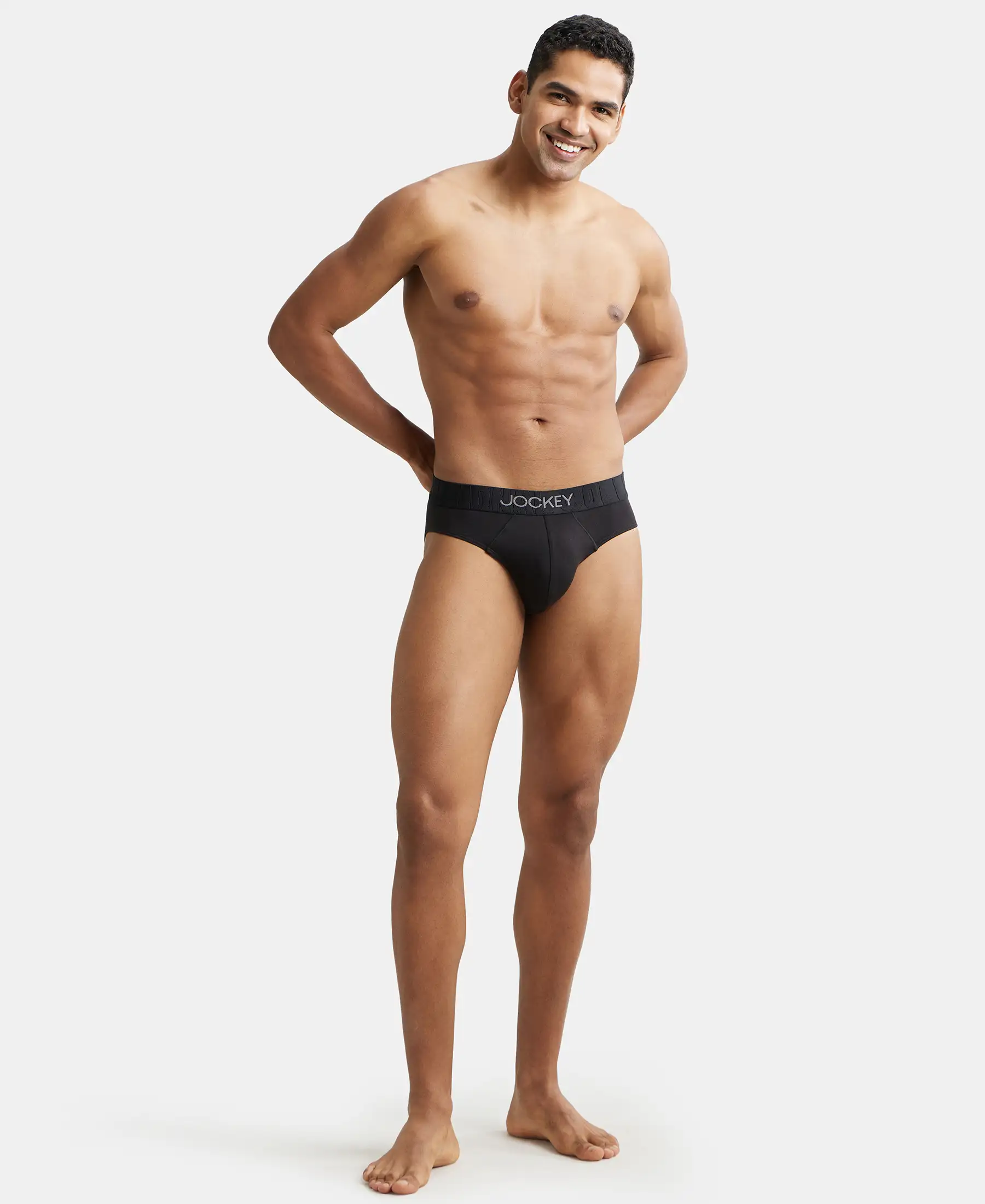 Supima Cotton Elastane Stretch Solid Brief with Ultrasoft Waistband - Black - Image 4