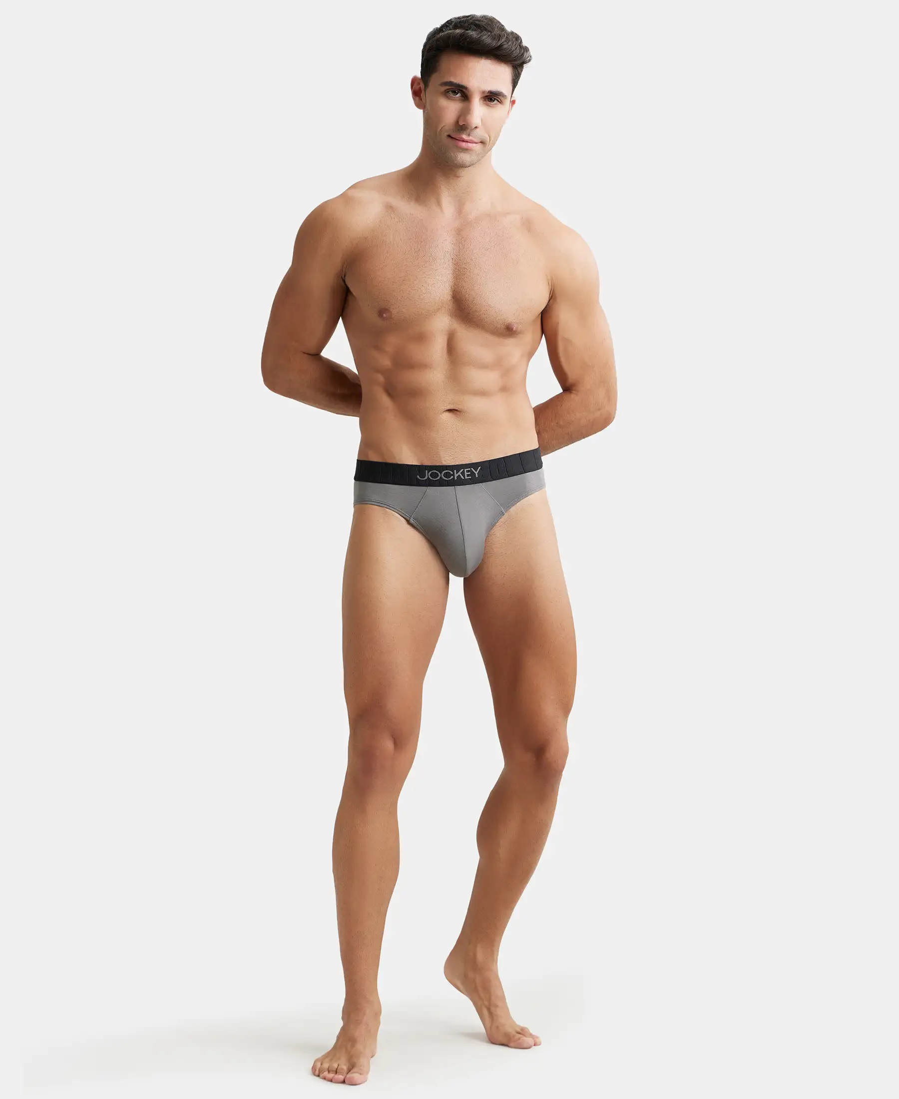 Supima Cotton Elastane Stretch Solid Brief with Ultrasoft Waistband - Gunmetal - Image 4