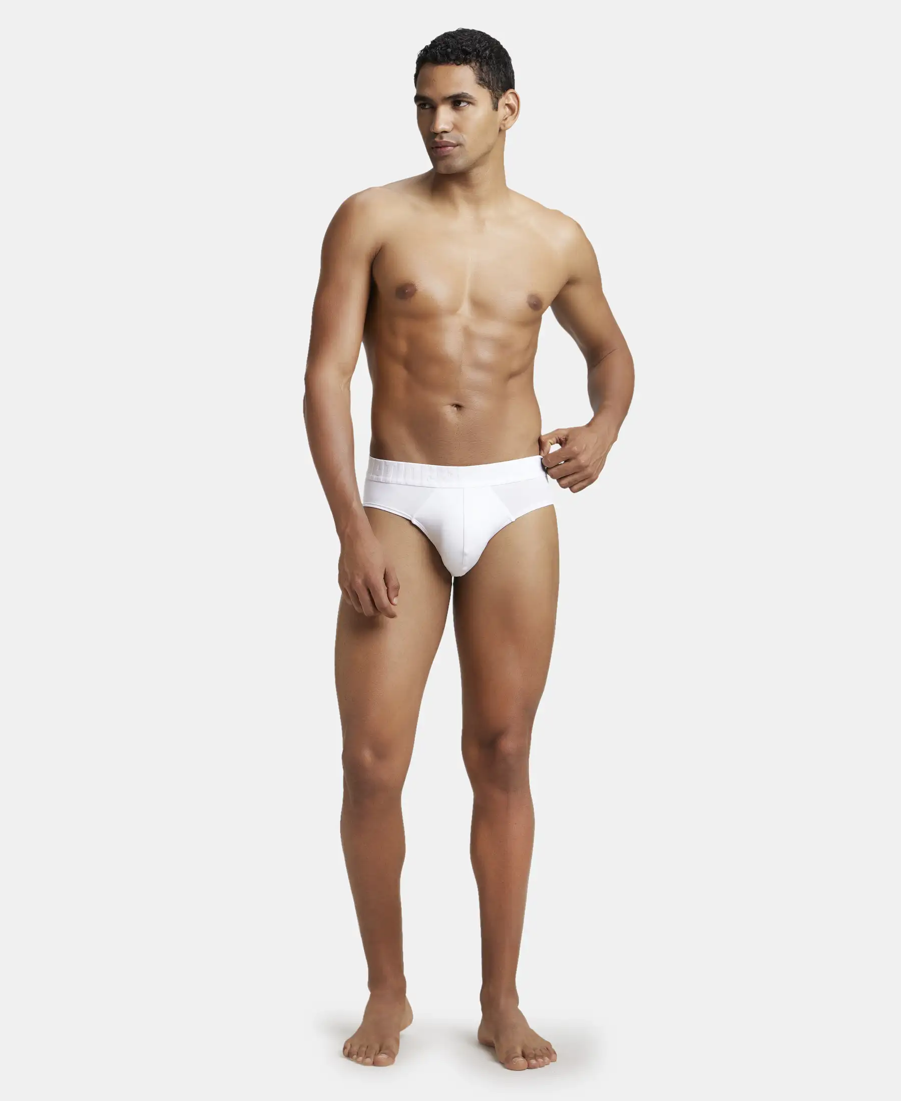 Supima Cotton Elastane Stretch Solid Brief with Ultrasoft Waistband - White - Image 4