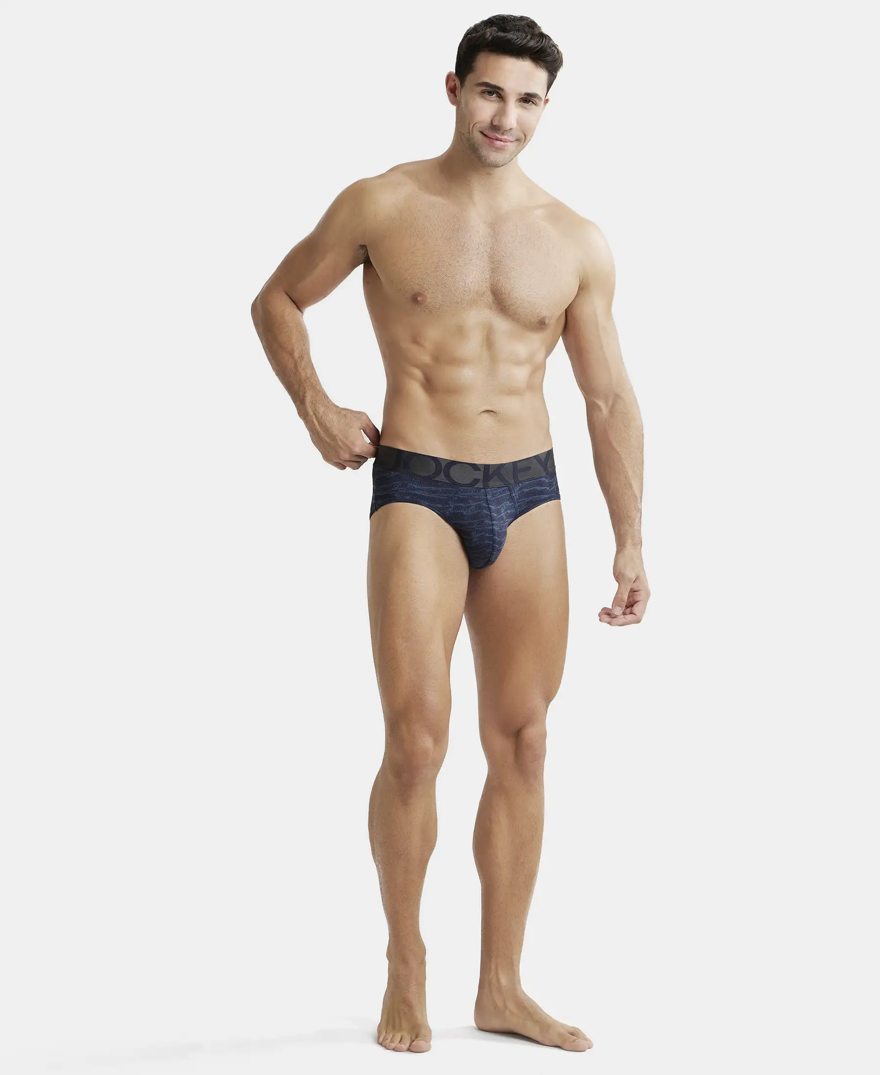 Tactel Microfiber Elastane Stretch Printed Brief with Moisture Move Properties - True Navy Printed - Image 4