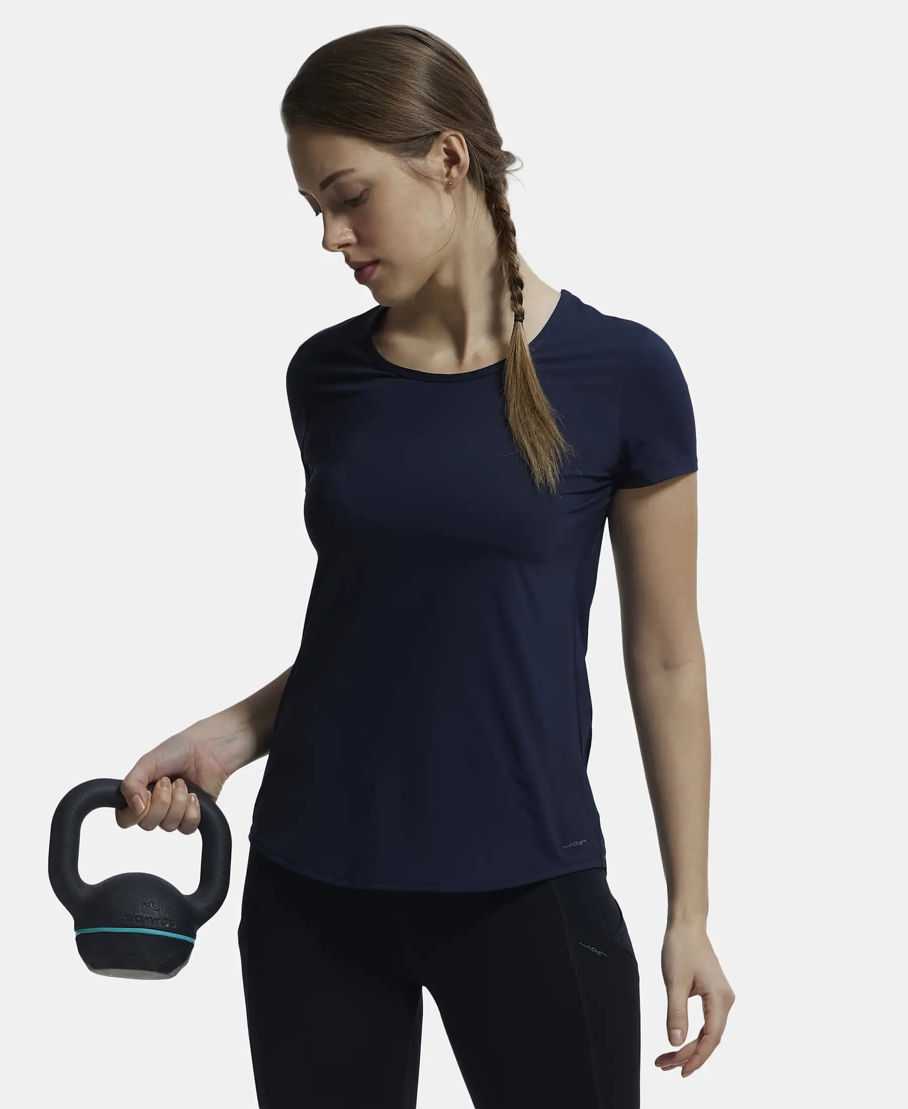 Tactel Microfiber Elastane Stretch Relaxed Fit Solid Curved Hem Styled Short Sleeve T-Shirt - Cosmic Sapphire - Image 5