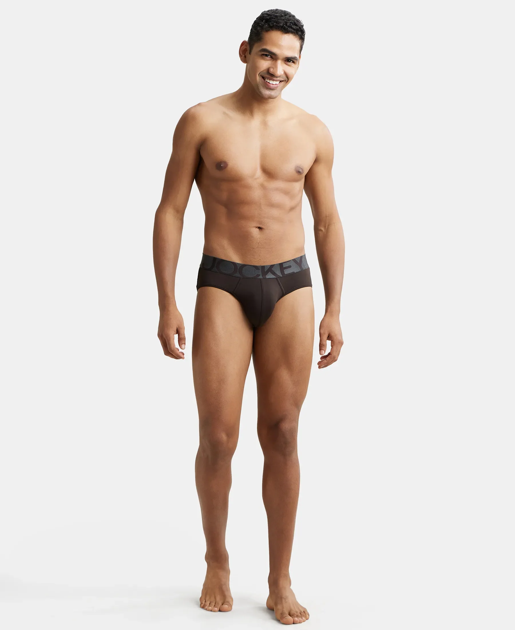 Tactel Microfiber Elastane Stretch Solid Brief with Moisture Move Properties - Brown - Image 4