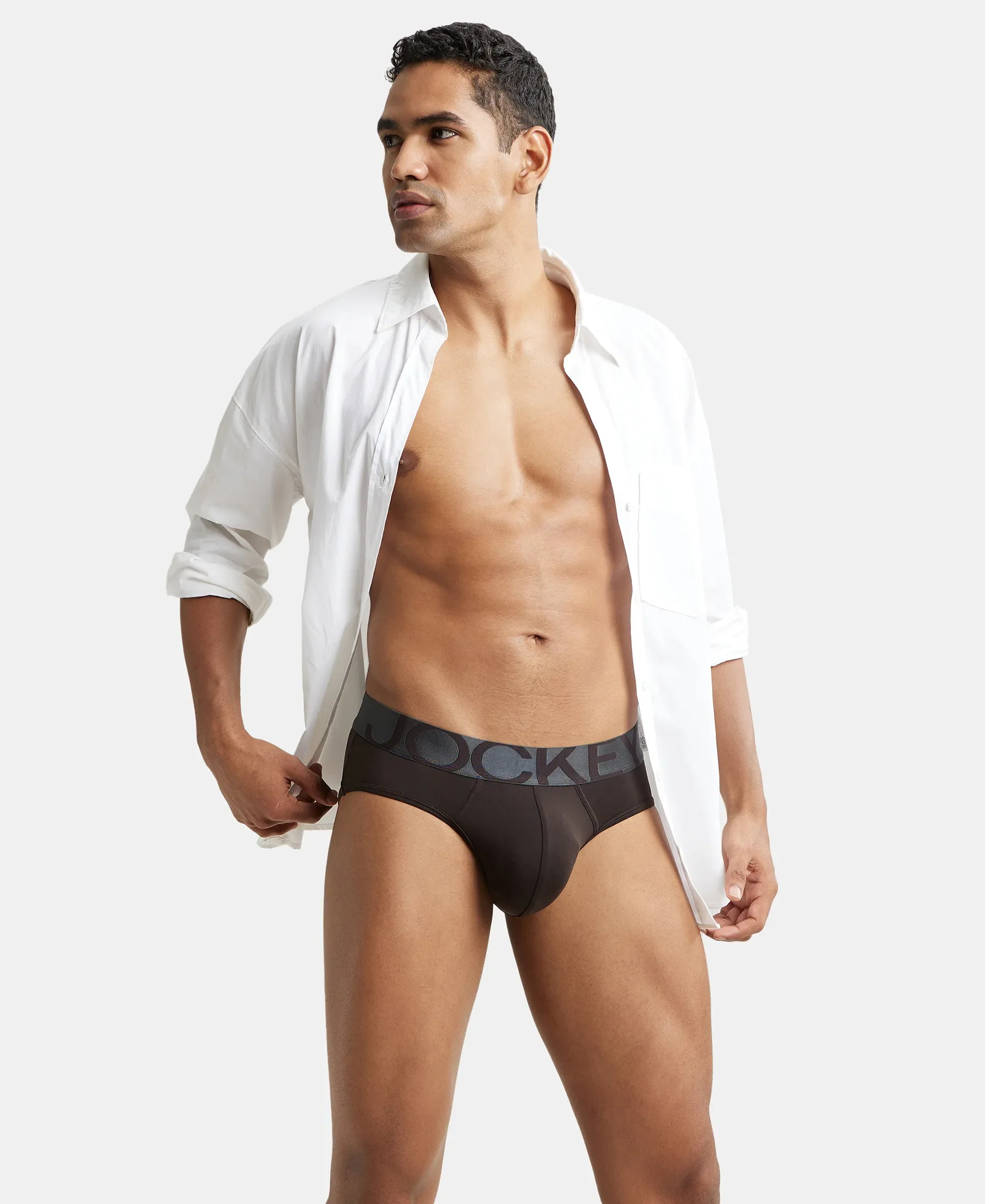 Tactel Microfiber Elastane Stretch Solid Brief with Moisture Move Properties - Brown - Image 5