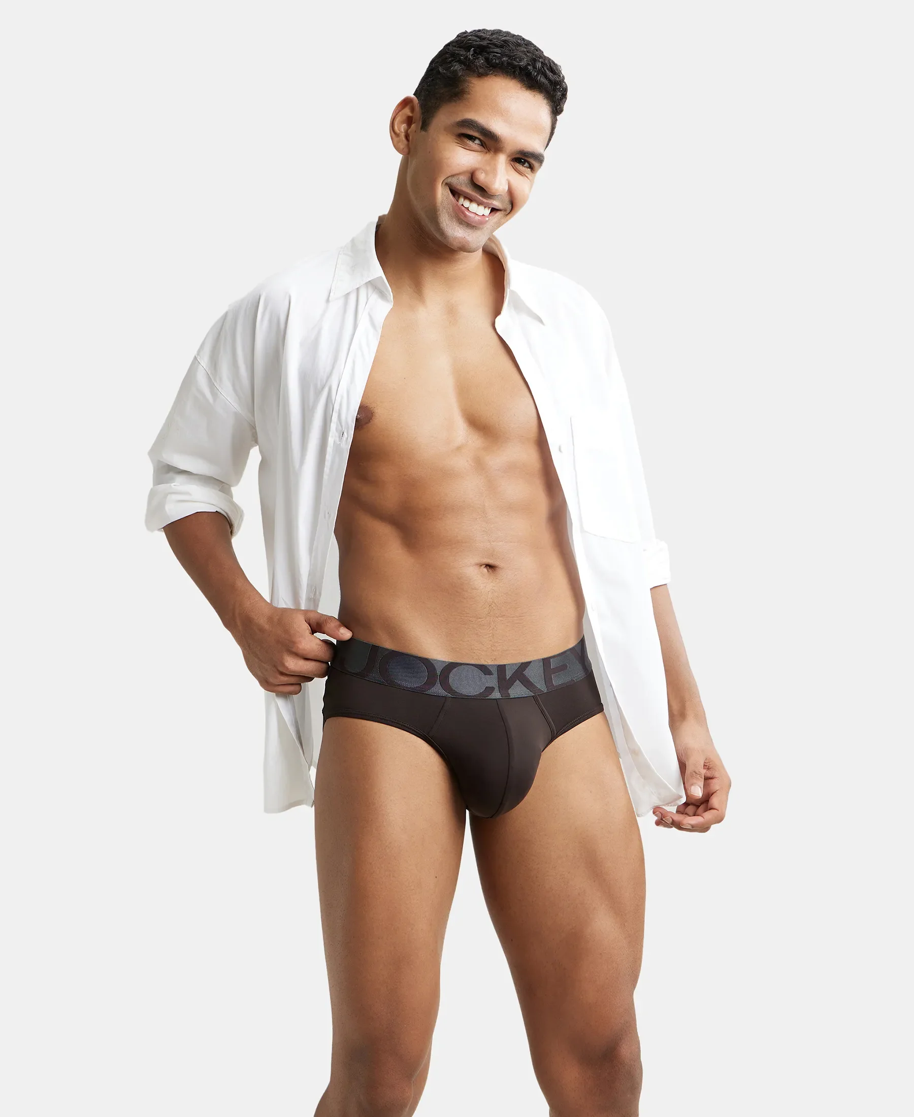 Tactel Microfiber Elastane Stretch Solid Brief with Moisture Move Properties - Brown - Image 6