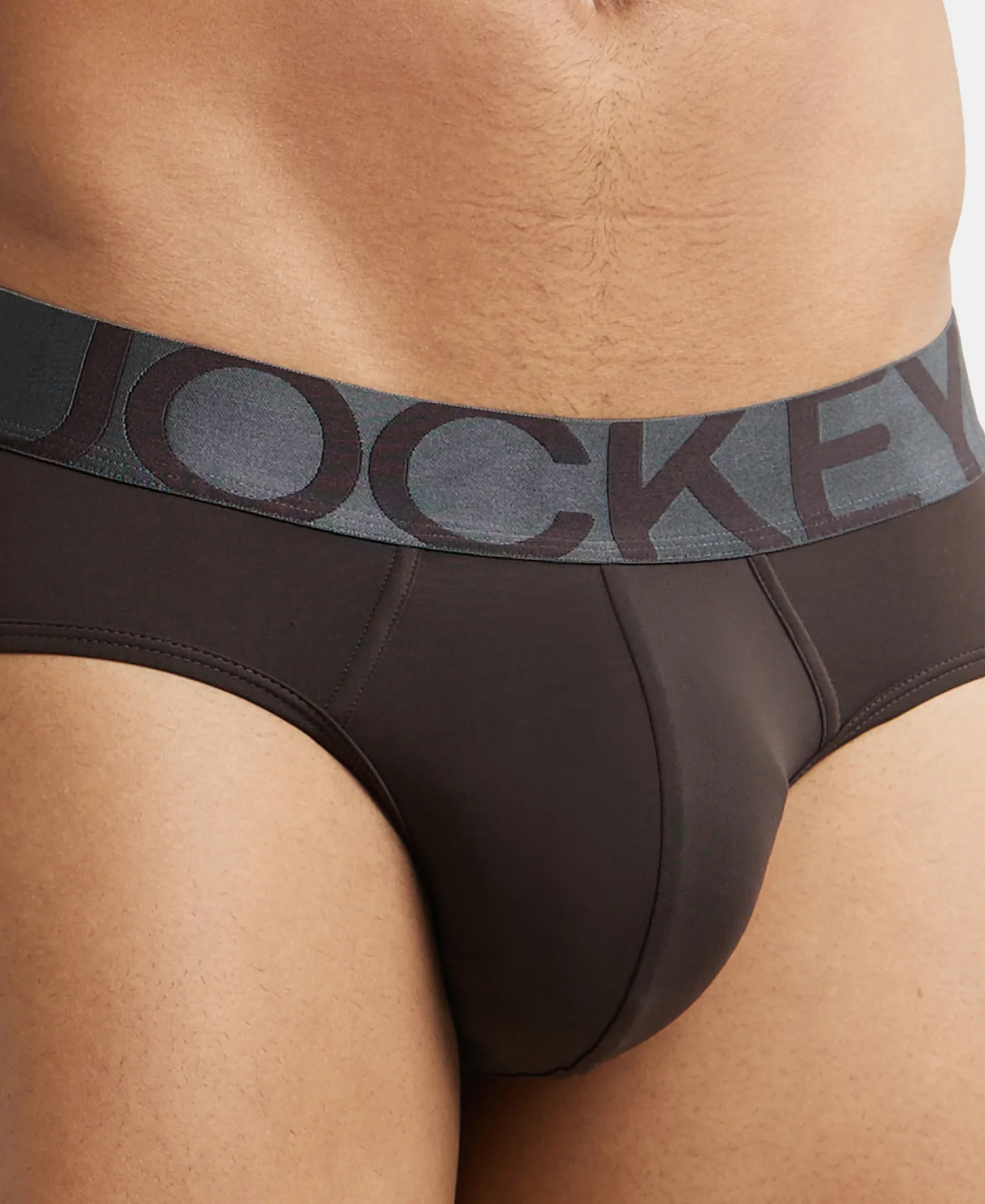 Tactel Microfiber Elastane Stretch Solid Brief with Moisture Move Properties - Brown - Image 7