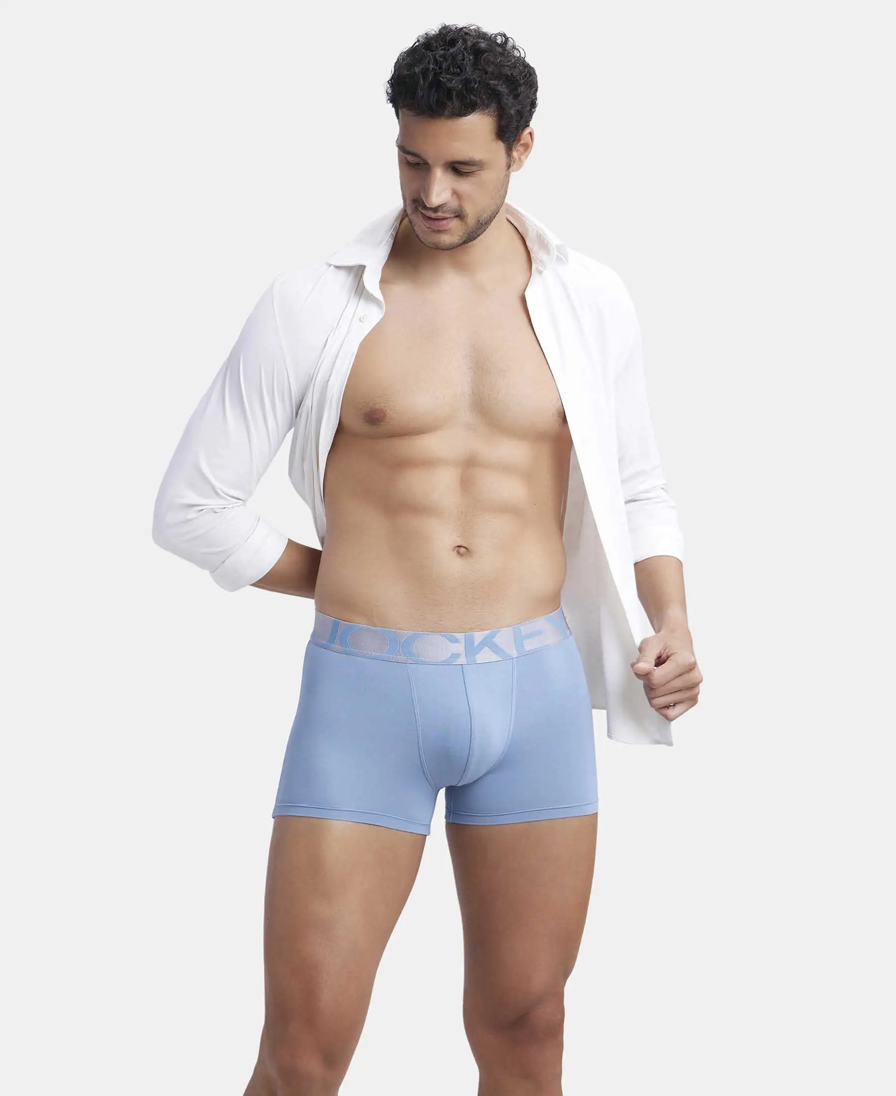 Tactel Microfiber Elastane Stretch Solid Trunk with Moisture Move Properties - Blue Shadow - Image 5