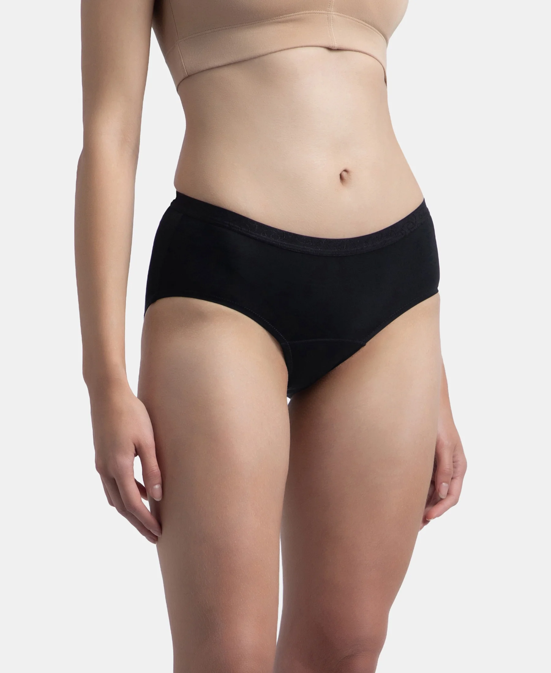 Tactel Microfiber Elastane Stretch Period Panty with Leak Proof Inner Absorbent Layer and StayFresh Treatment - Black - Image 3