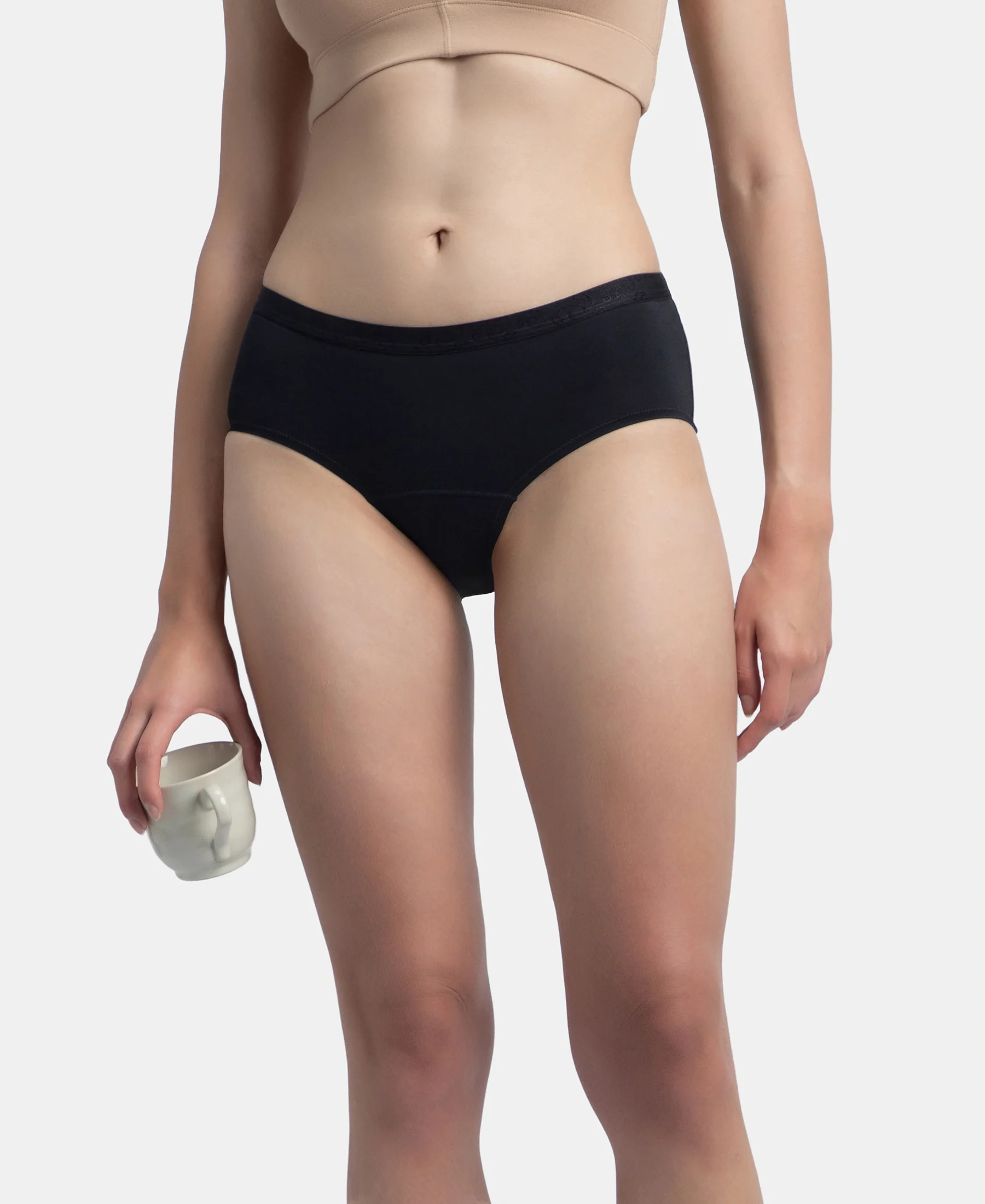 Tactel Microfiber Elastane Stretch Period Panty with Leak Proof Inner Absorbent Layer and StayFresh Treatment - Black - Image 5