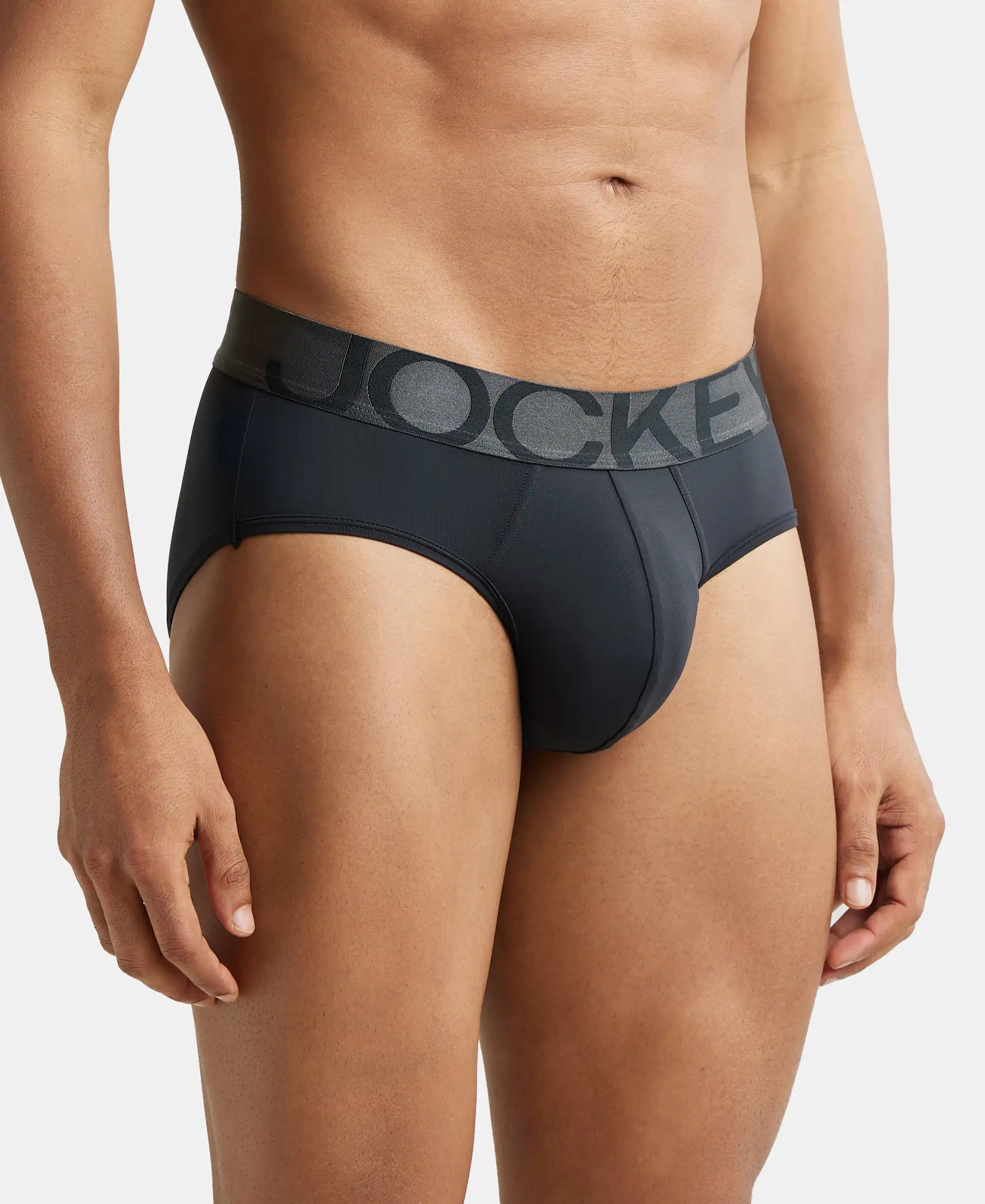 Tactel Microfiber Elastane Stretch Solid Brief with Moisture Move Properties - Black (Pack of 2) - Image 2