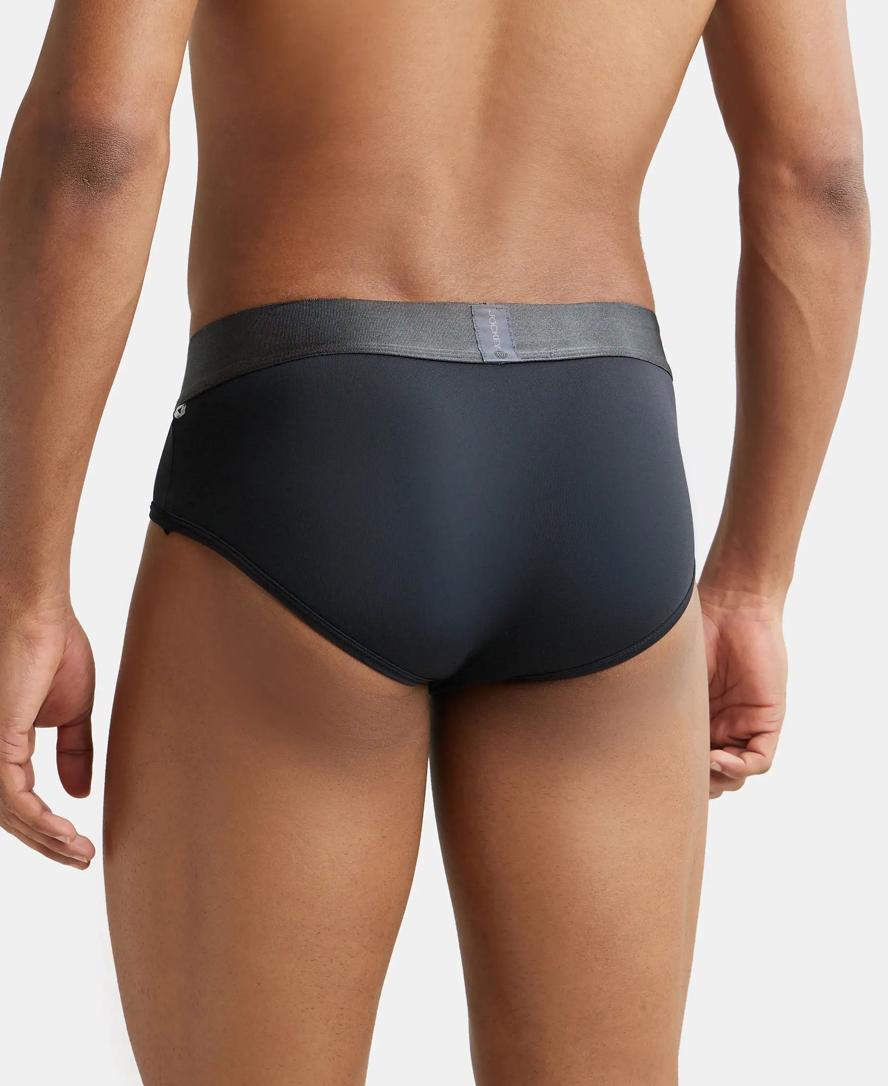 Tactel Microfiber Elastane Stretch Solid Brief with Moisture Move Properties - Black (Pack of 2) - Image 3