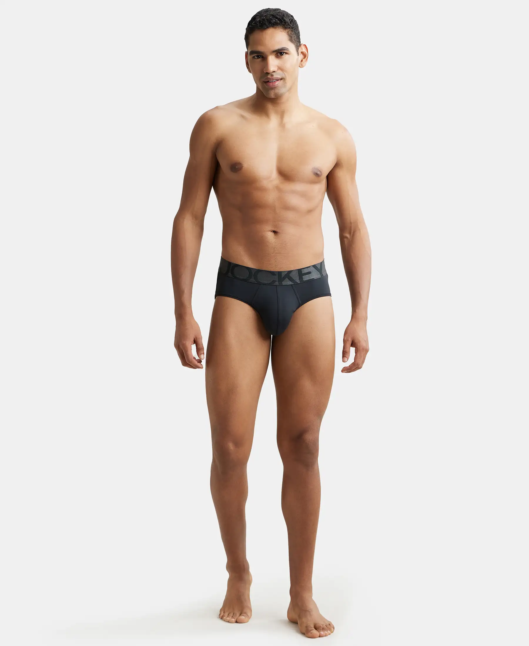 Tactel Microfiber Elastane Stretch Solid Brief with Moisture Move Properties - Black (Pack of 2) - Image 4
