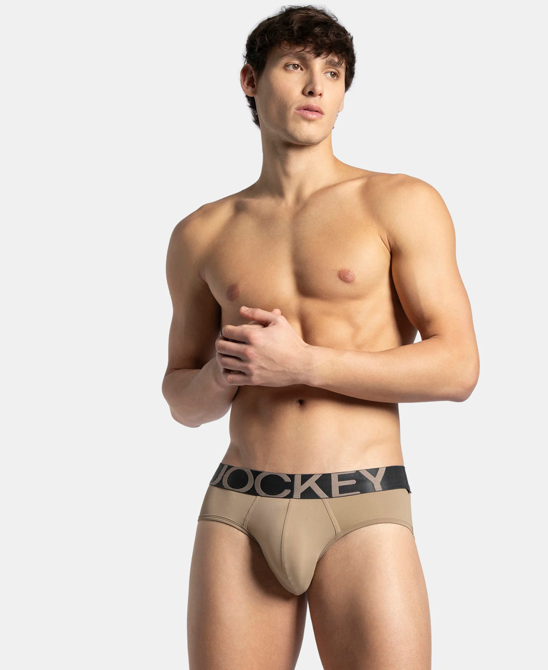 Tactel Microfiber Elastane Stretch Solid Brief with Moisture Move Properties - Desert Taupe - Image 5