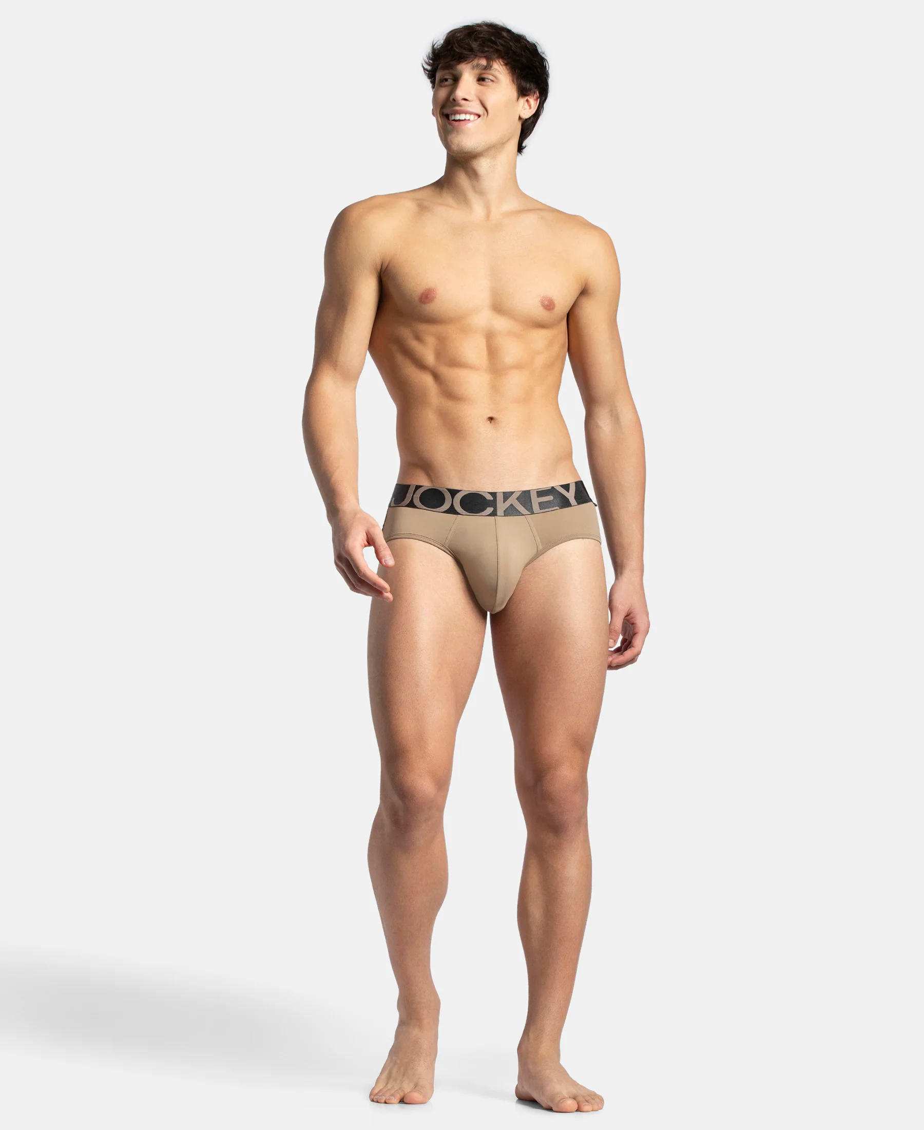 Tactel Microfiber Elastane Stretch Solid Brief with Moisture Move Properties - Desert Taupe - Image 6