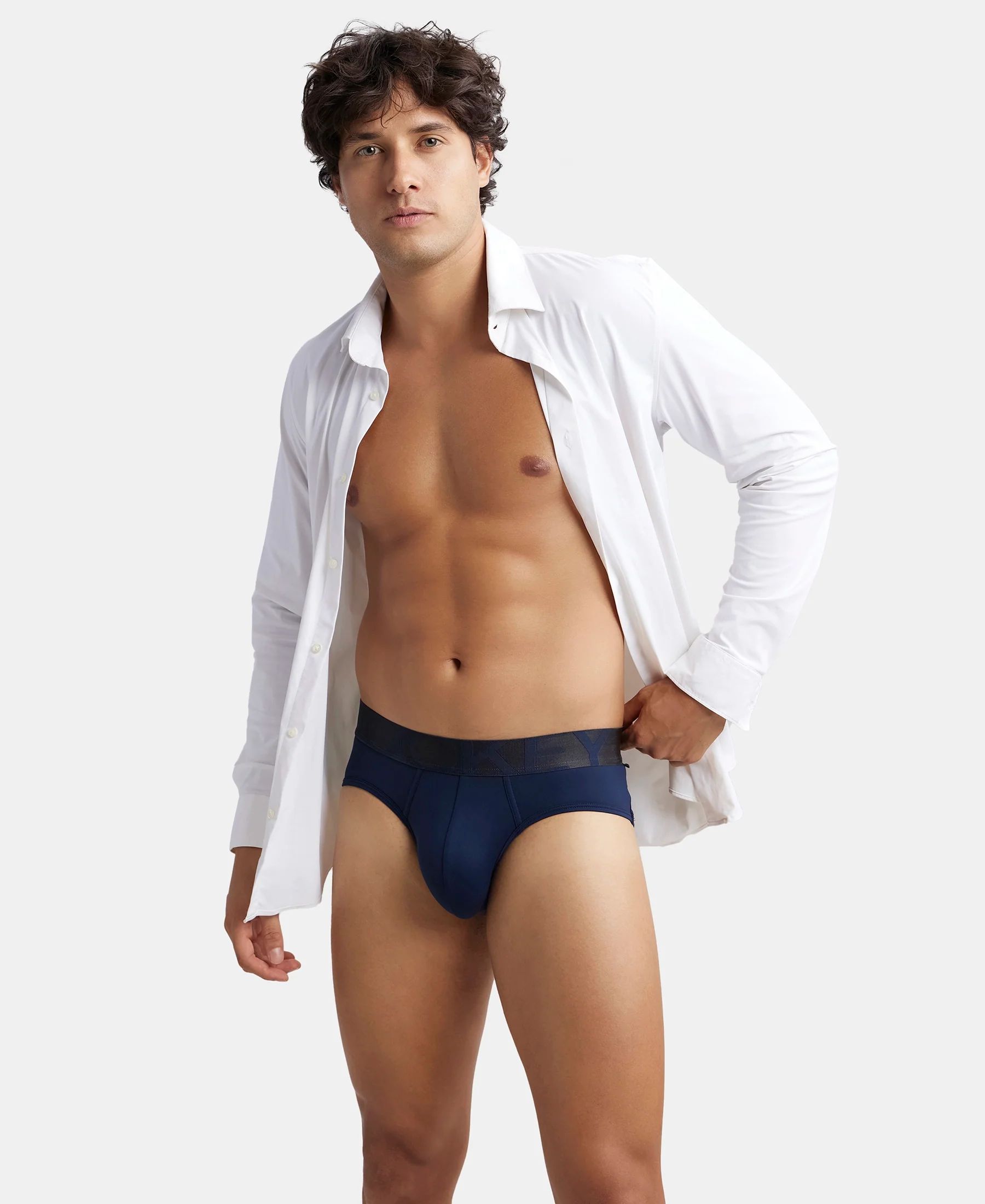 Tactel Microfiber Elastane Stretch Solid Brief with Moisture Move Properties - Ebony & Navy (Pack of 2) - Image 12
