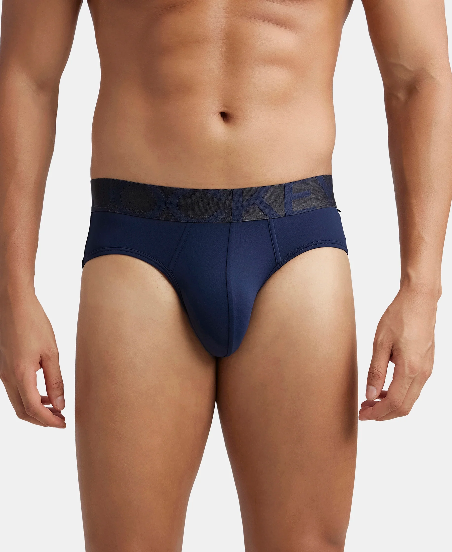 Tactel Microfiber Elastane Stretch Solid Brief with Moisture Move Properties - Ebony & Navy (Pack of 2) - Image 3