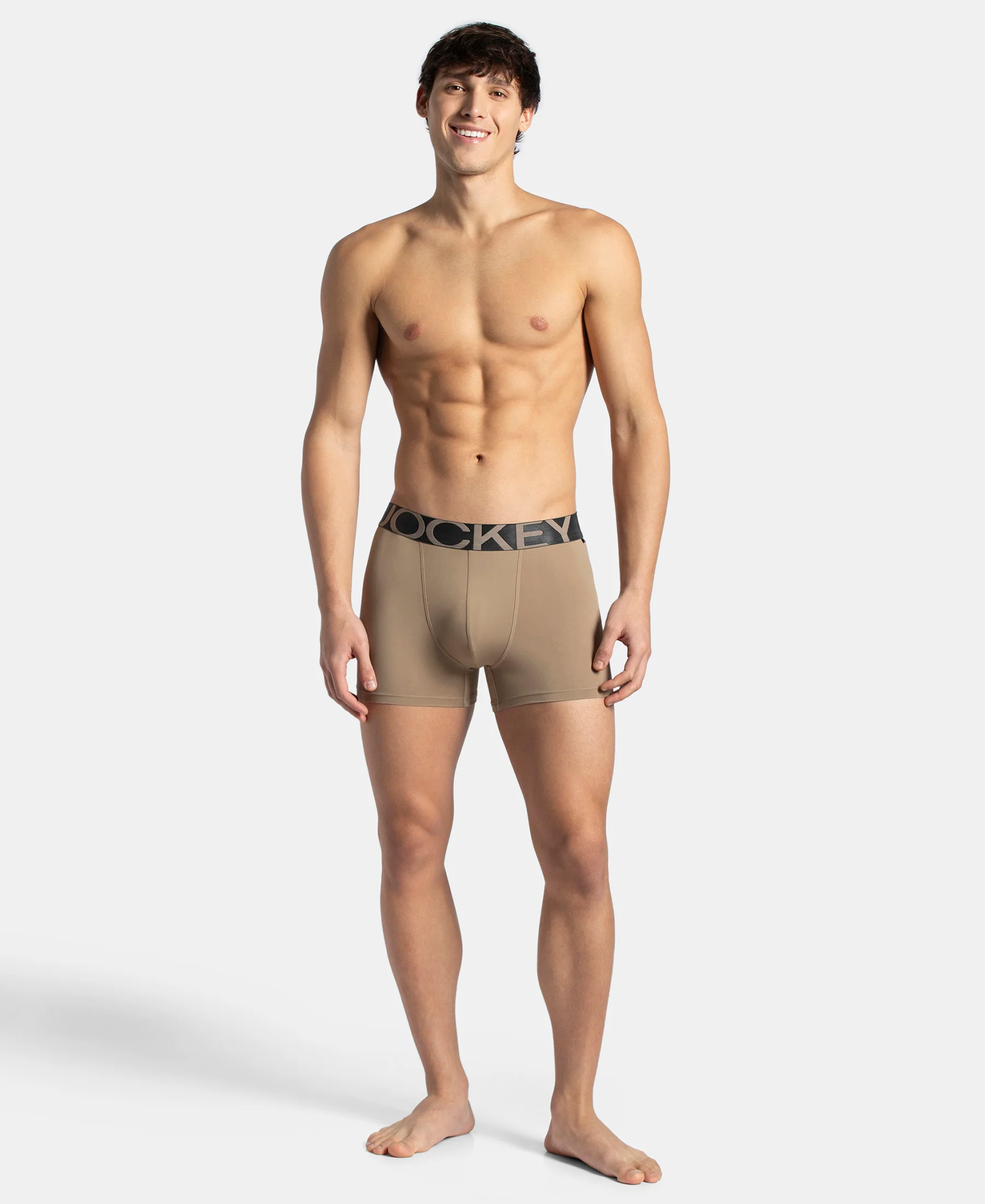 Tactel Microfiber Elastane Stretch Solid Trunk with Moisture Move Properties - Desert Taupe - Image 4