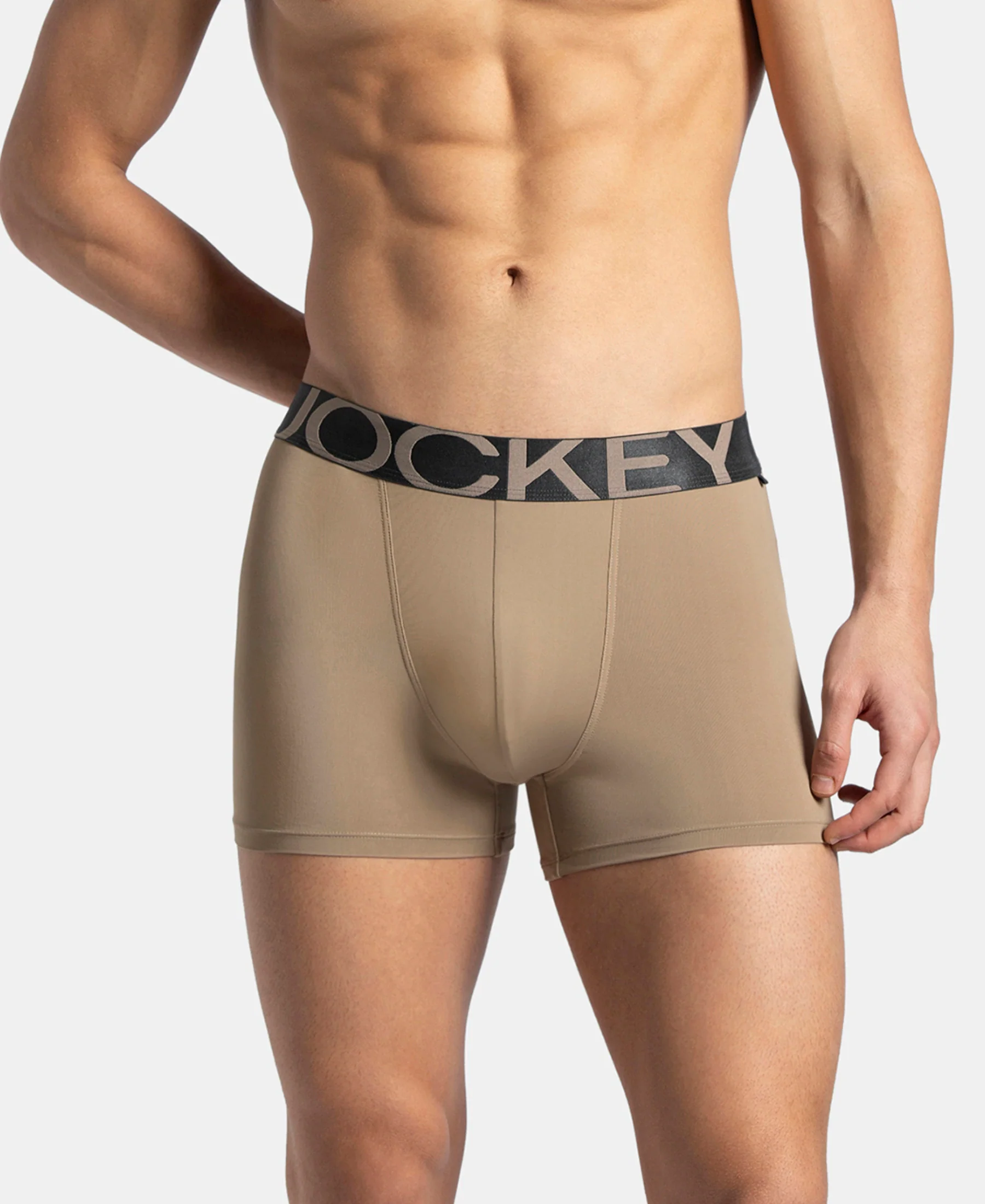 Tactel Microfiber Elastane Stretch Solid Trunk with Moisture Move Properties - Desert Taupe - Image 5