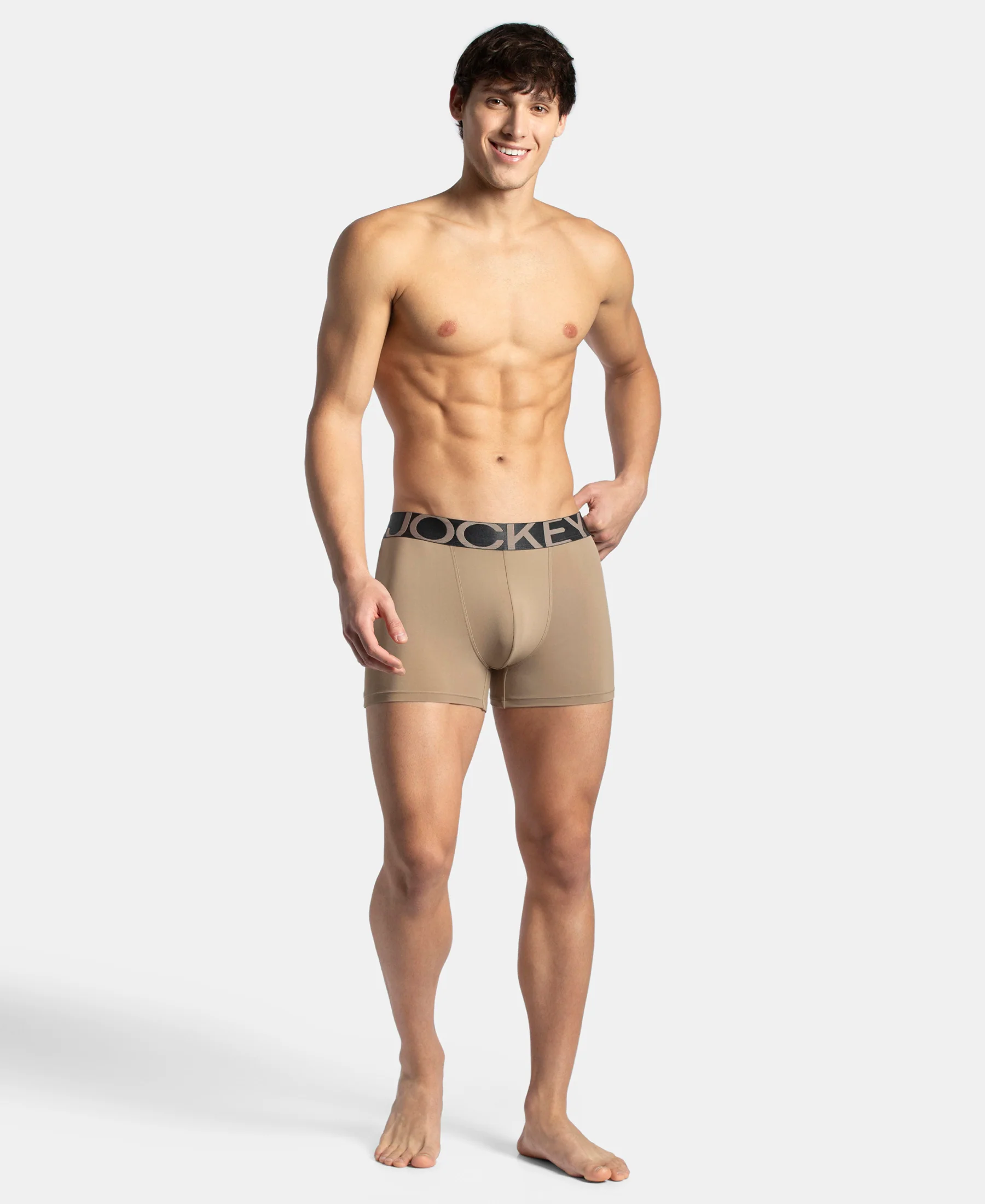 Tactel Microfiber Elastane Stretch Solid Trunk with Moisture Move Properties - Desert Taupe - Image 6
