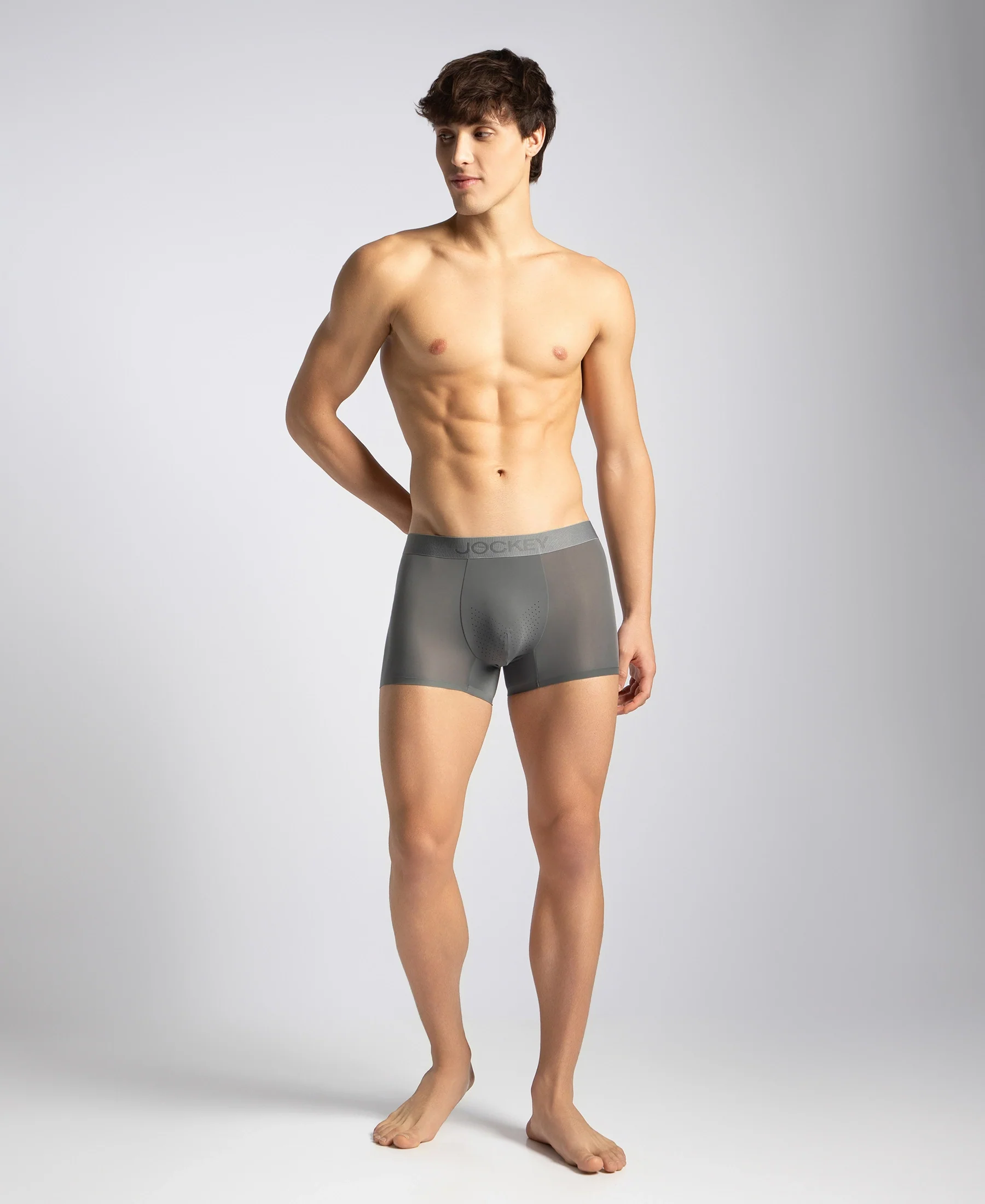 Tactouch Microfiber Elastane Stretch Seamfree Bonded Tech Solid Trunk with Internal Breathable Mesh - Grey - Image 4