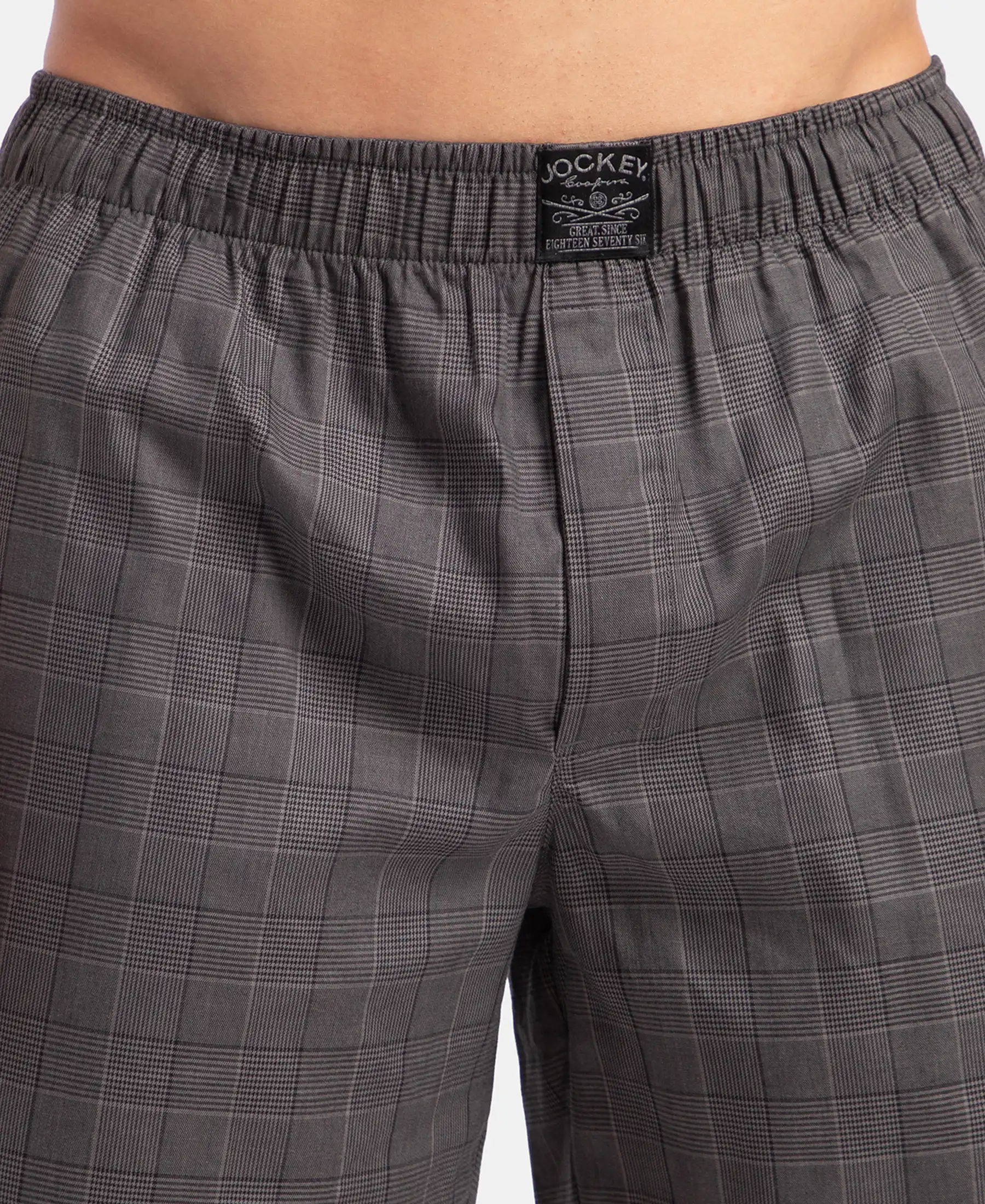 Tencel Lyocell Cotton Checkered Boxer Shorts with Side Pockets - Graphite - Image 8