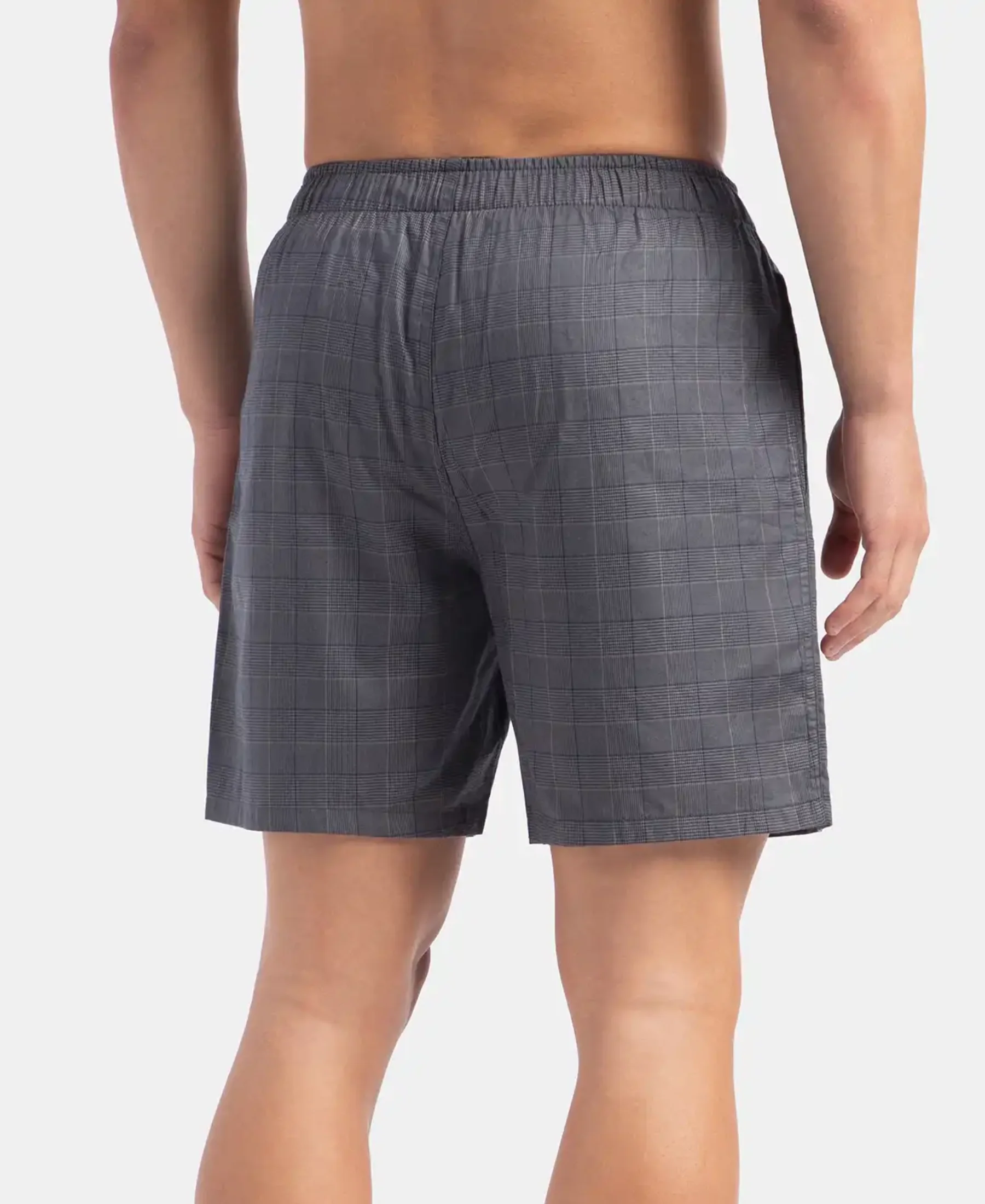Tencel Lyocell Cotton Checkered Boxer Shorts with Side Pockets - Navy - Image 3