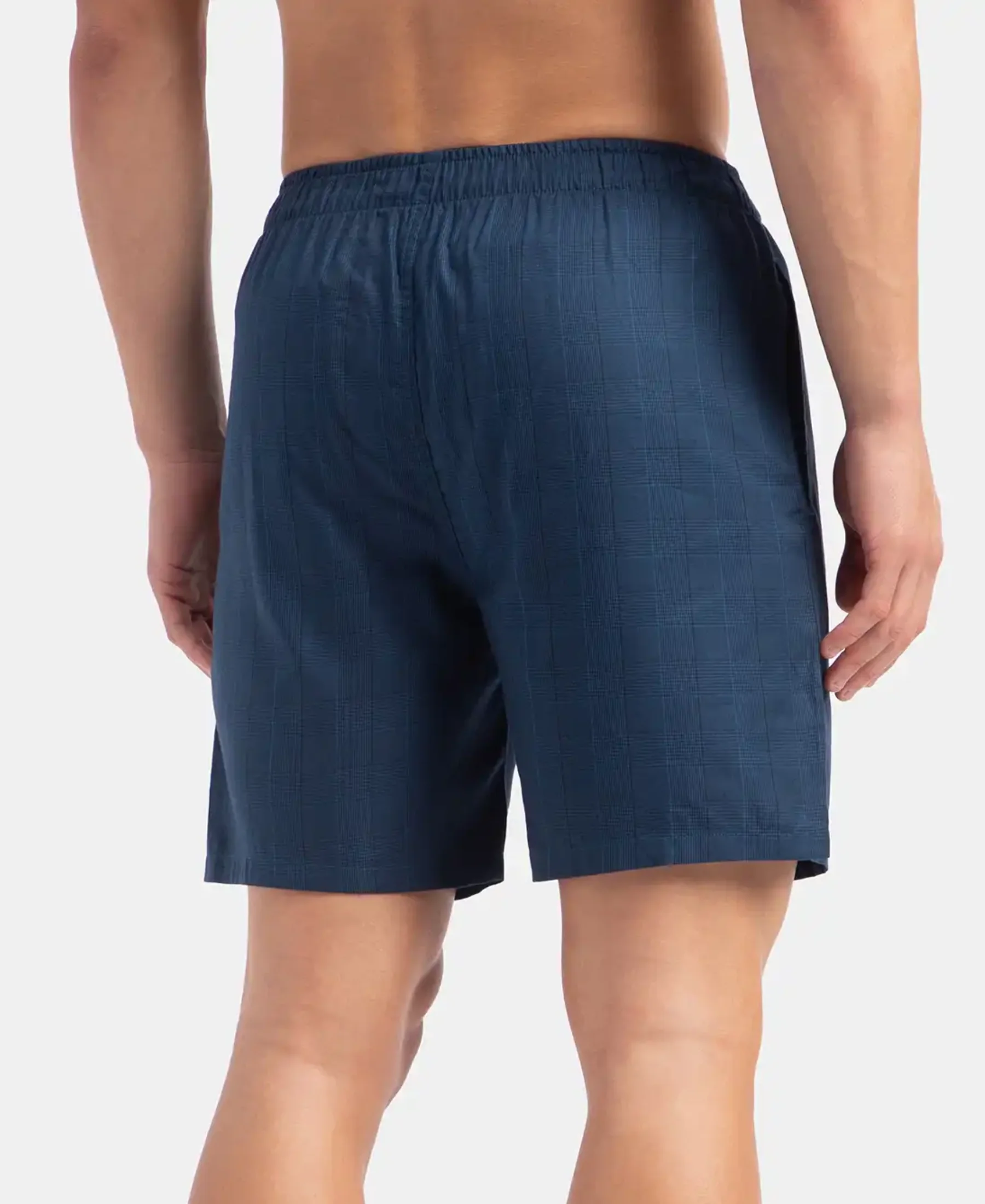 Tencel Lyocell Cotton Checkered Boxer Shorts with Side Pockets - Poseidon - Image 3