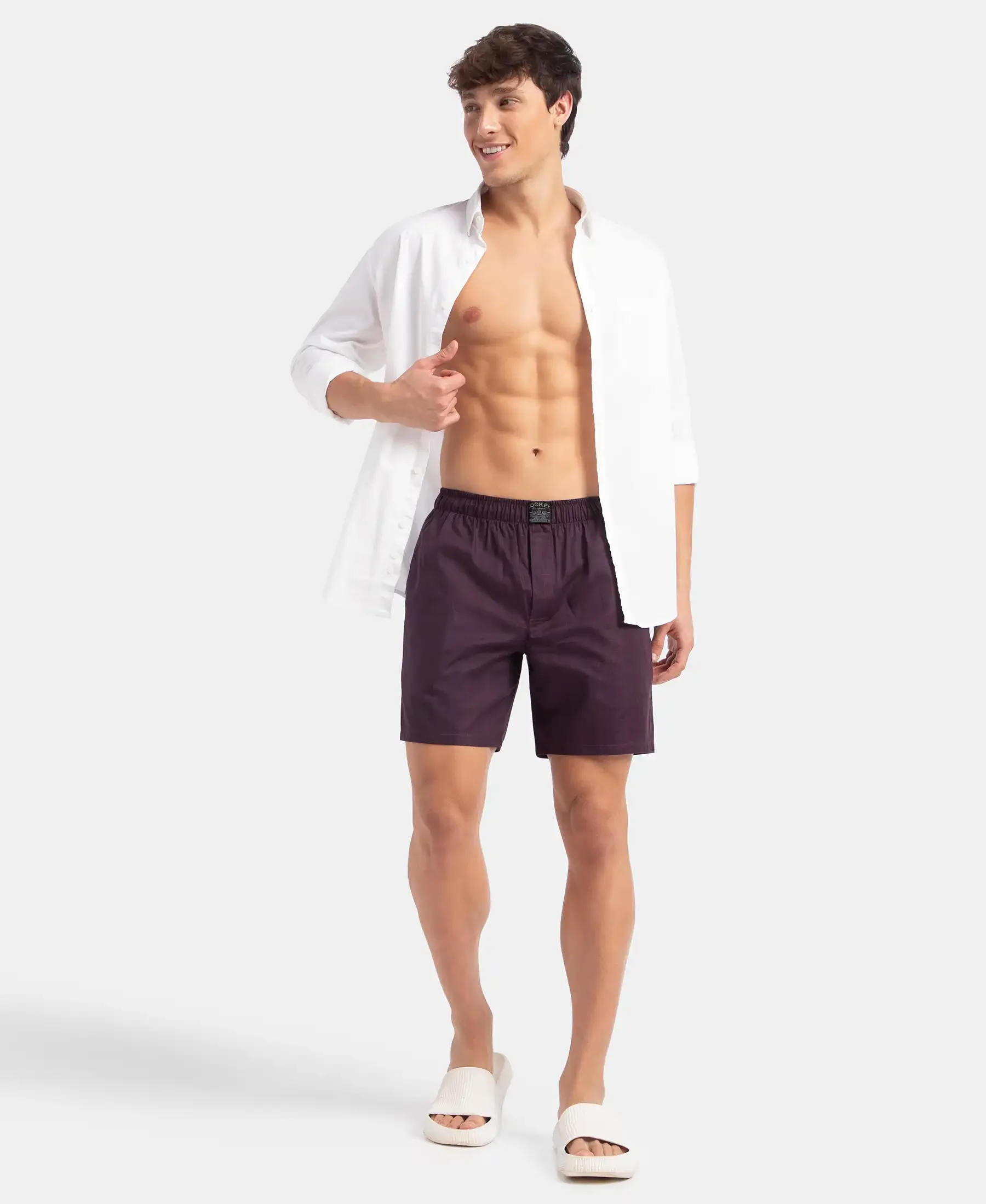 Tencel Lyocell Cotton Checkered Boxer Shorts with Side Pockets - Potent Purple - Image 6