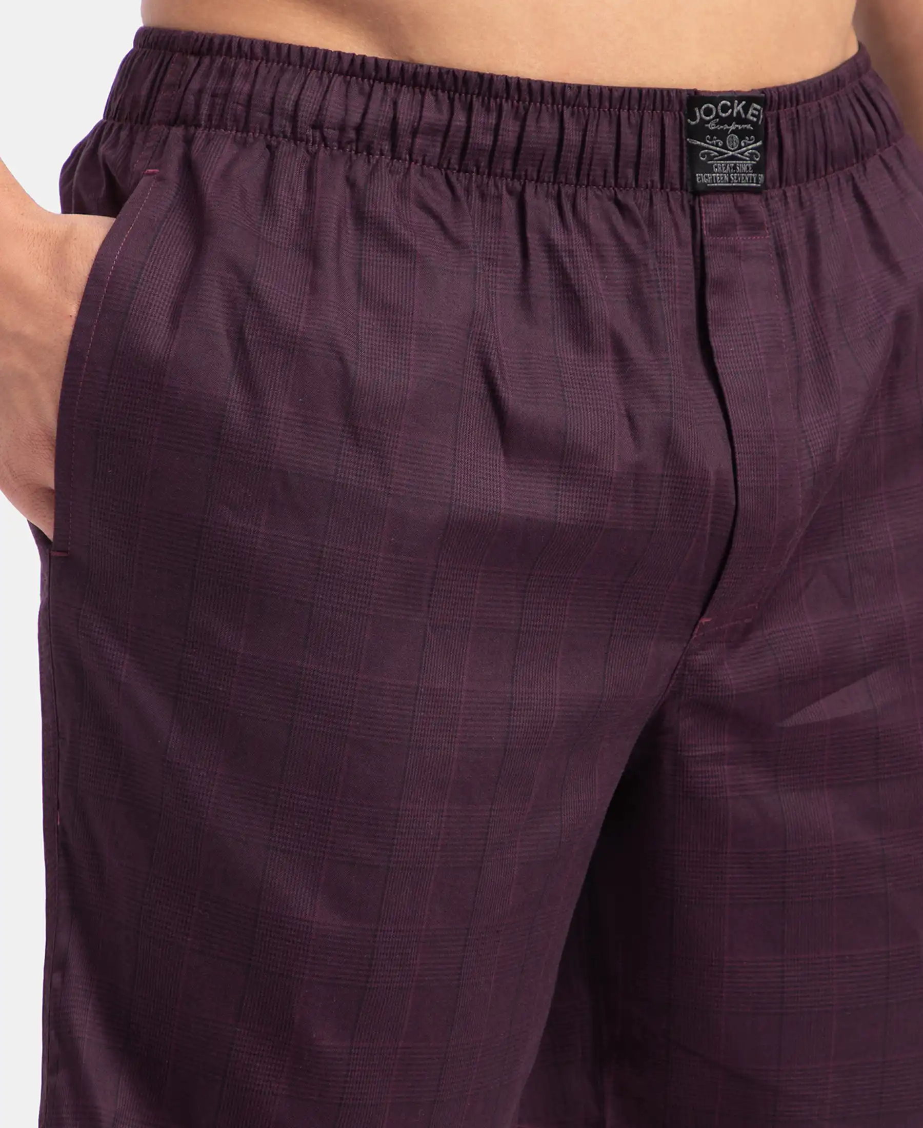 Tencel Lyocell Cotton Checkered Boxer Shorts with Side Pockets - Potent Purple - Image 8