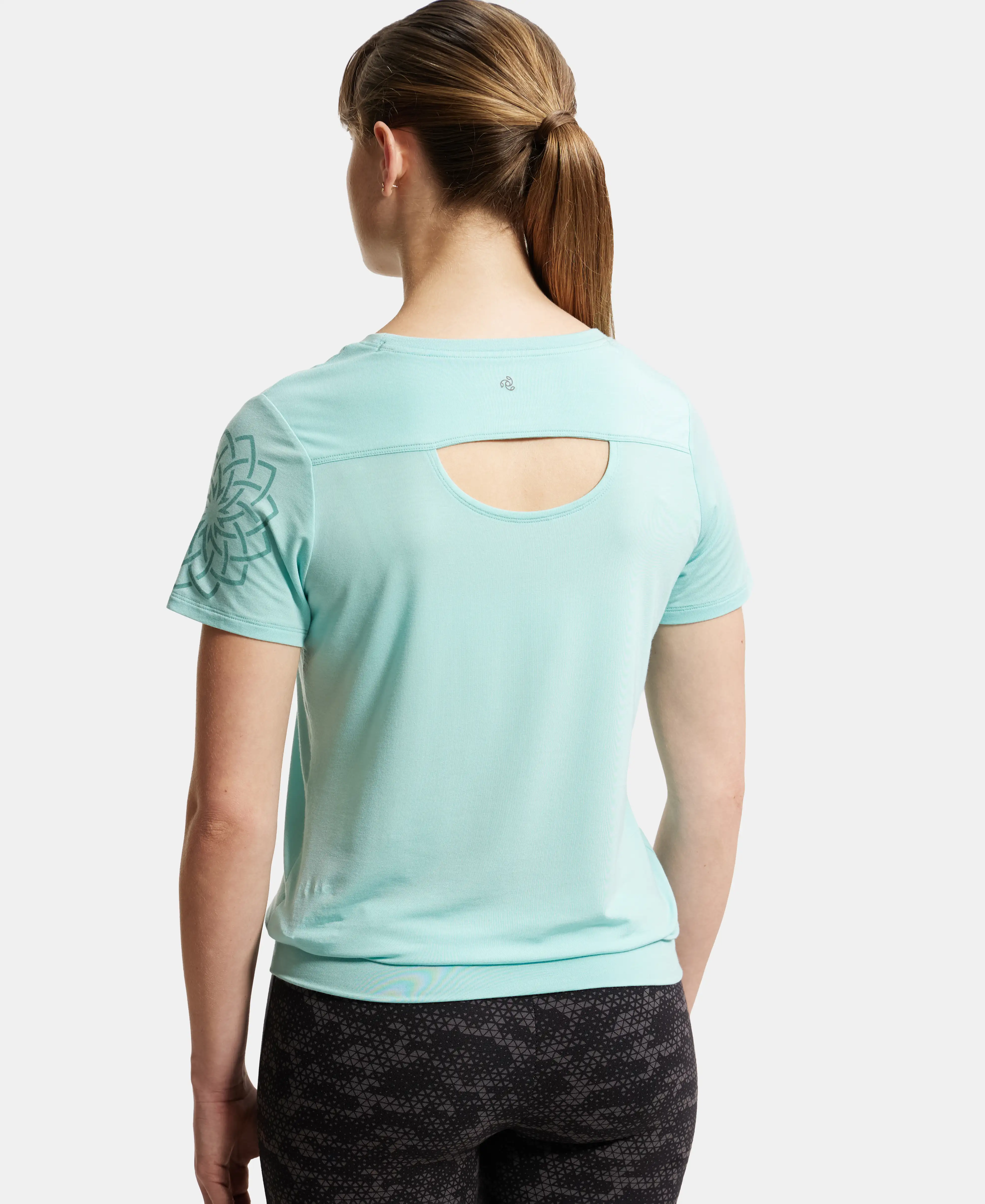Tencel Lyocell Elastane Stretch Relaxed Fit Graphic Printed Half Sleeve T-Shirt - Aqua Haze - Image 3