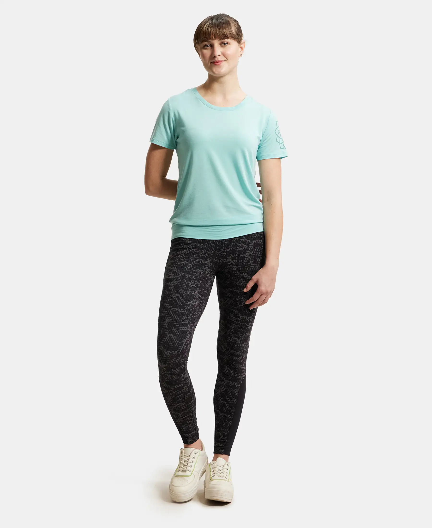 Tencel Lyocell Elastane Stretch Relaxed Fit Graphic Printed Half Sleeve T-Shirt - Aqua Haze - Image 4