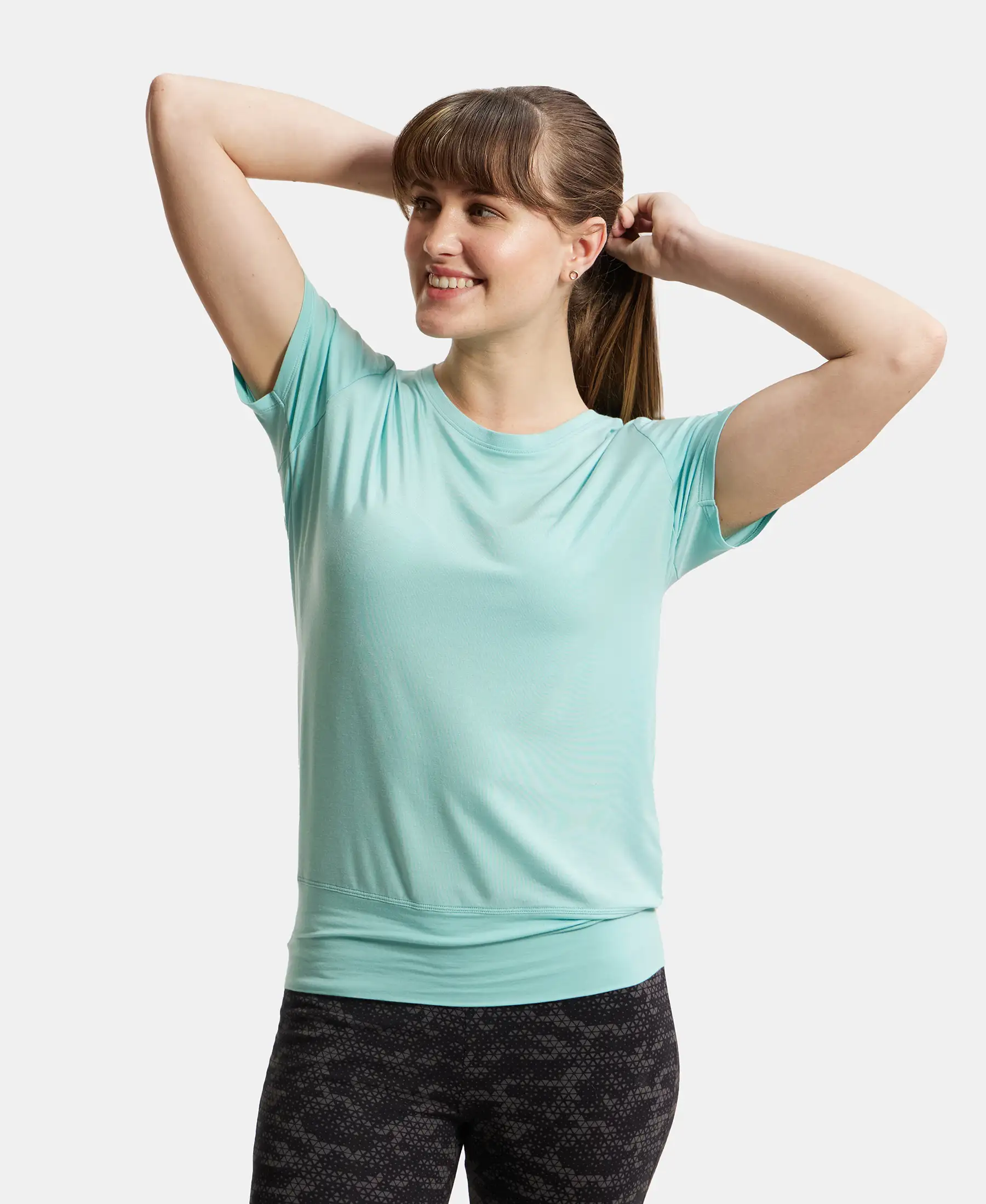 Tencel Lyocell Elastane Stretch Relaxed Fit Graphic Printed Half Sleeve T-Shirt - Aqua Haze - Image 5