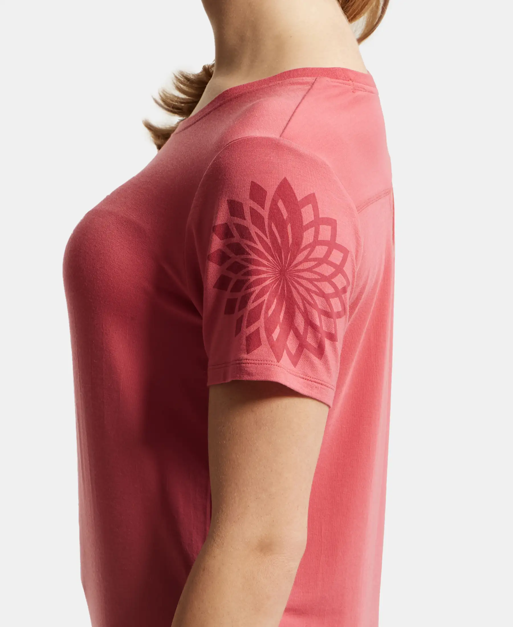 Tencel Lyocell Elastane Stretch Relaxed Fit Graphic Printed Half Sleeve T-Shirt - Garnet Rose - Image 7