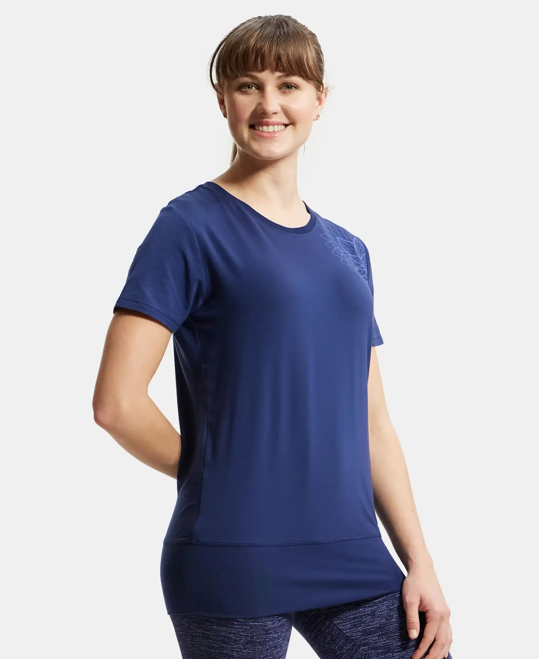 Tencel Lyocell Elastane Stretch Relaxed Fit Graphic Printed Half Sleeve T-Shirt - Medieval Blue - Image 2