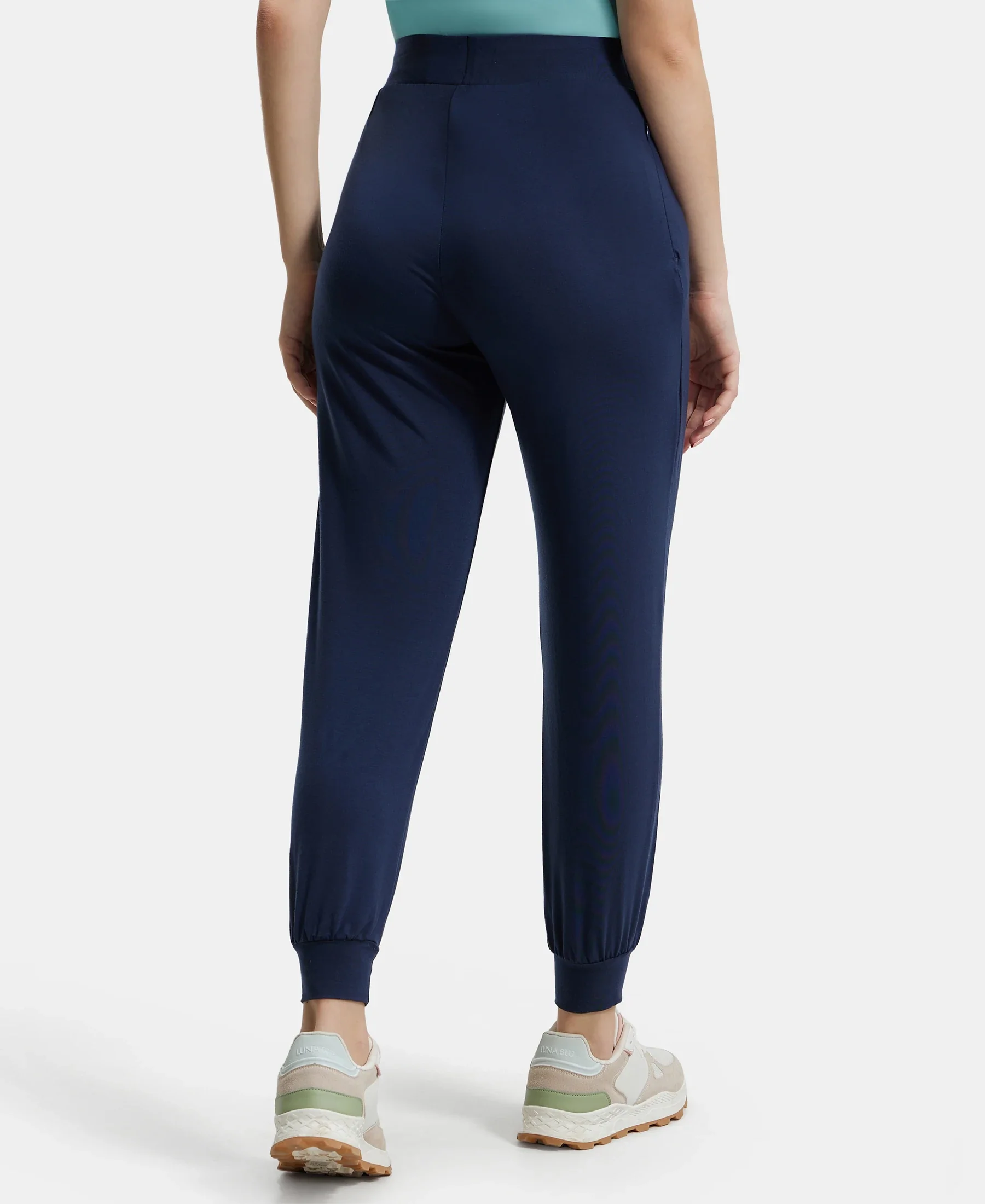Tencel Lyocell Elastane Stretch Relaxed Fit Yoga Pants - Blue Iris - Image 3