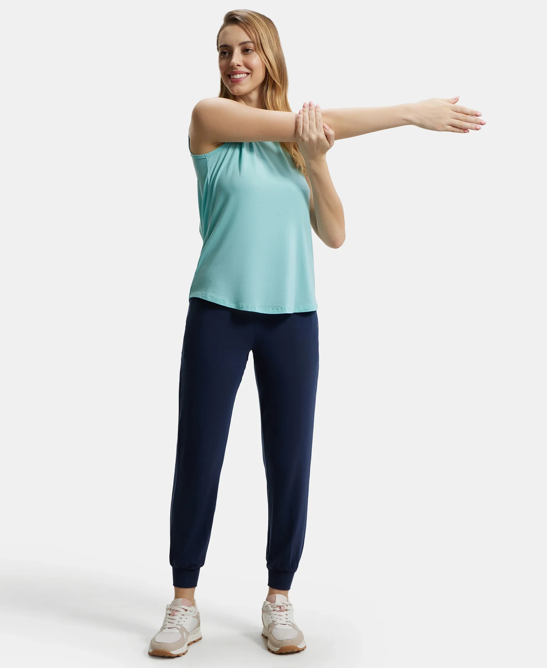 Tencel Lyocell Elastane Stretch Relaxed Fit Yoga Pants - Blue Iris - Image 6
