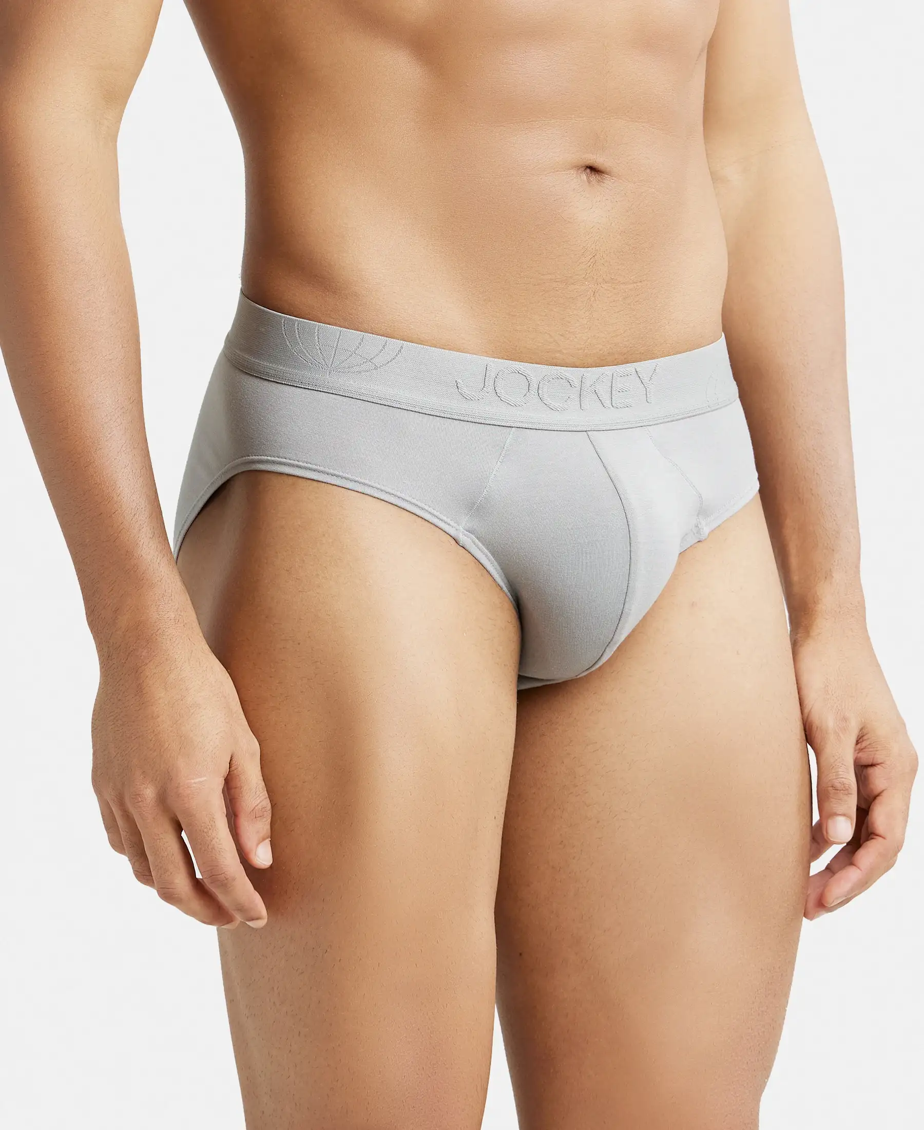 Tencel Micro Modal Cotton Elastane Stretch Solid Brief with Natural StayFresh Properties - Bright Light Grey - Image 2