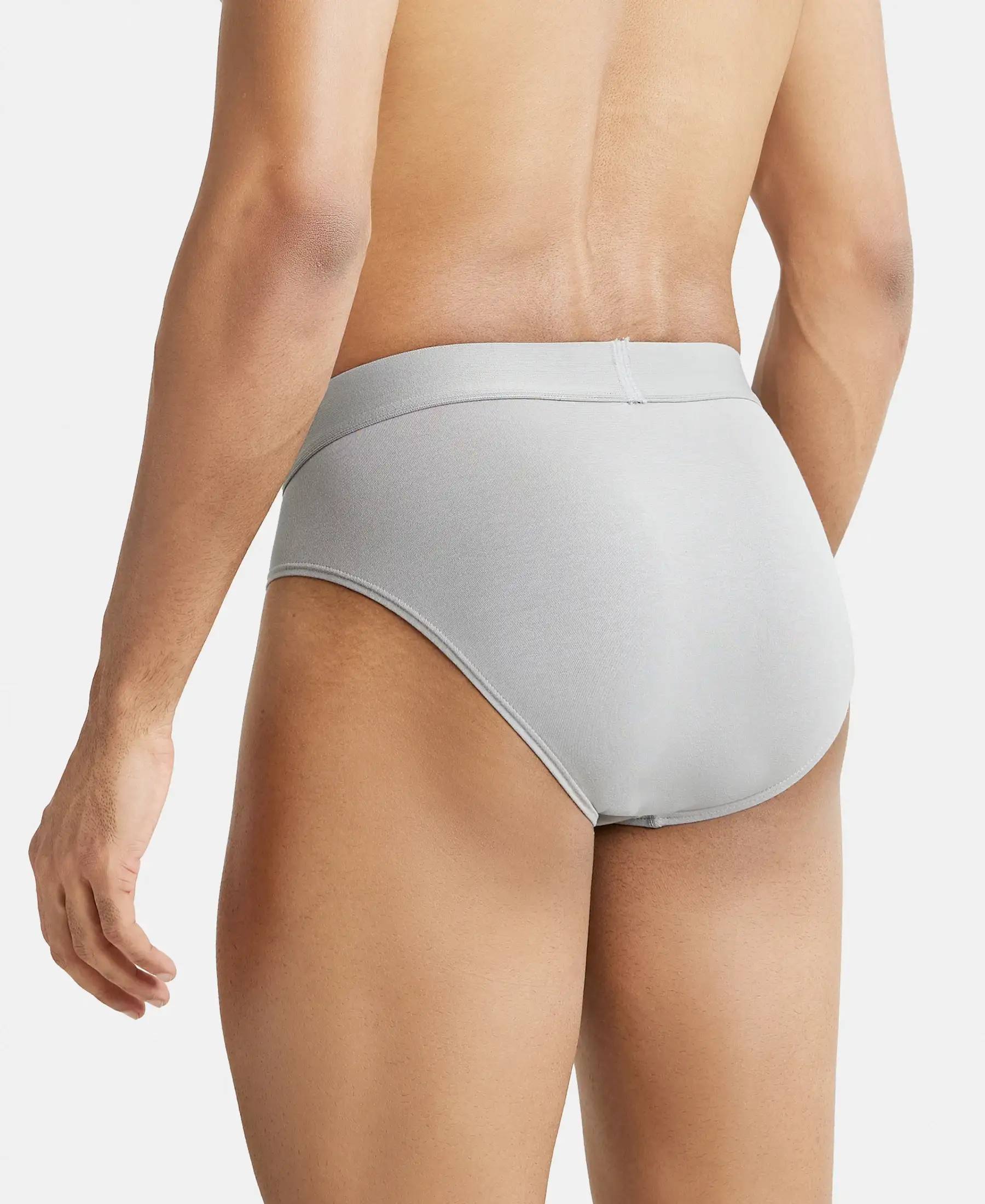Tencel Micro Modal Cotton Elastane Stretch Solid Brief with Natural StayFresh Properties - Bright Light Grey - Image 3