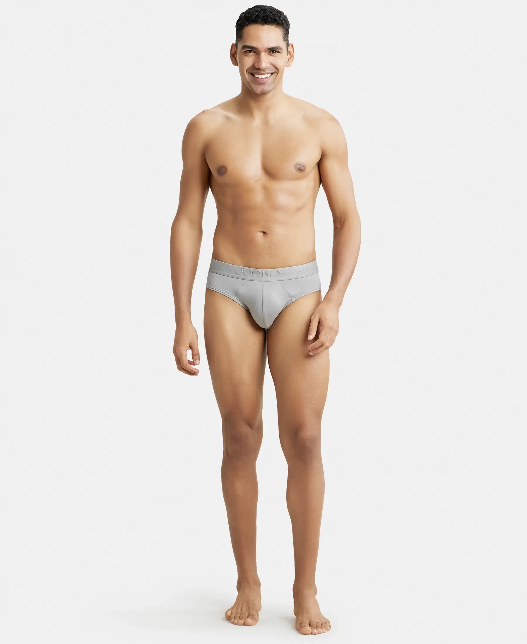 Tencel Micro Modal Cotton Elastane Stretch Solid Brief with Natural StayFresh Properties - Bright Light Grey - Image 4