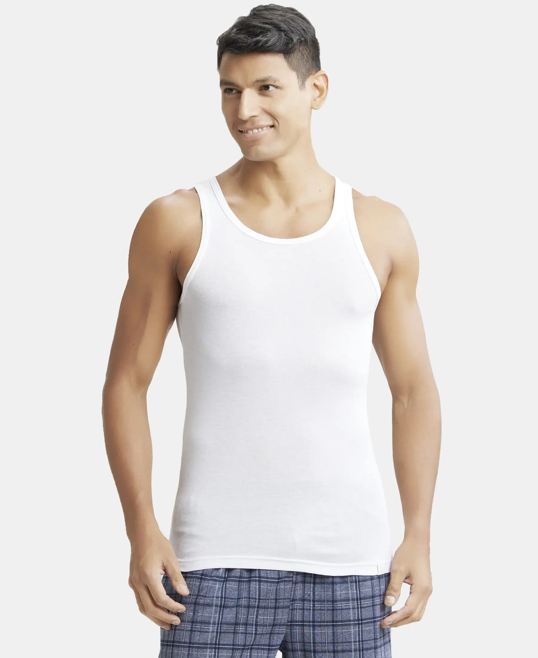 Tencel Micro Modal Cotton Rib Sleeveless Vest with Extended Length - White